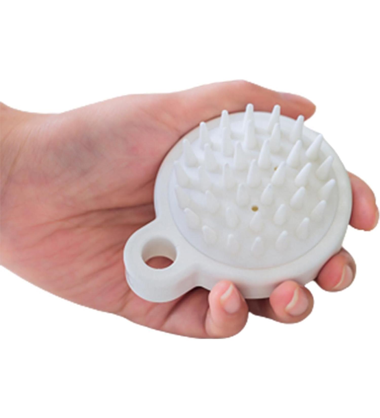 Scalp massage brush wet and dry silicone scalp massager wet dry comb headed rubber care improves blood circulation for men women pets (white-l)