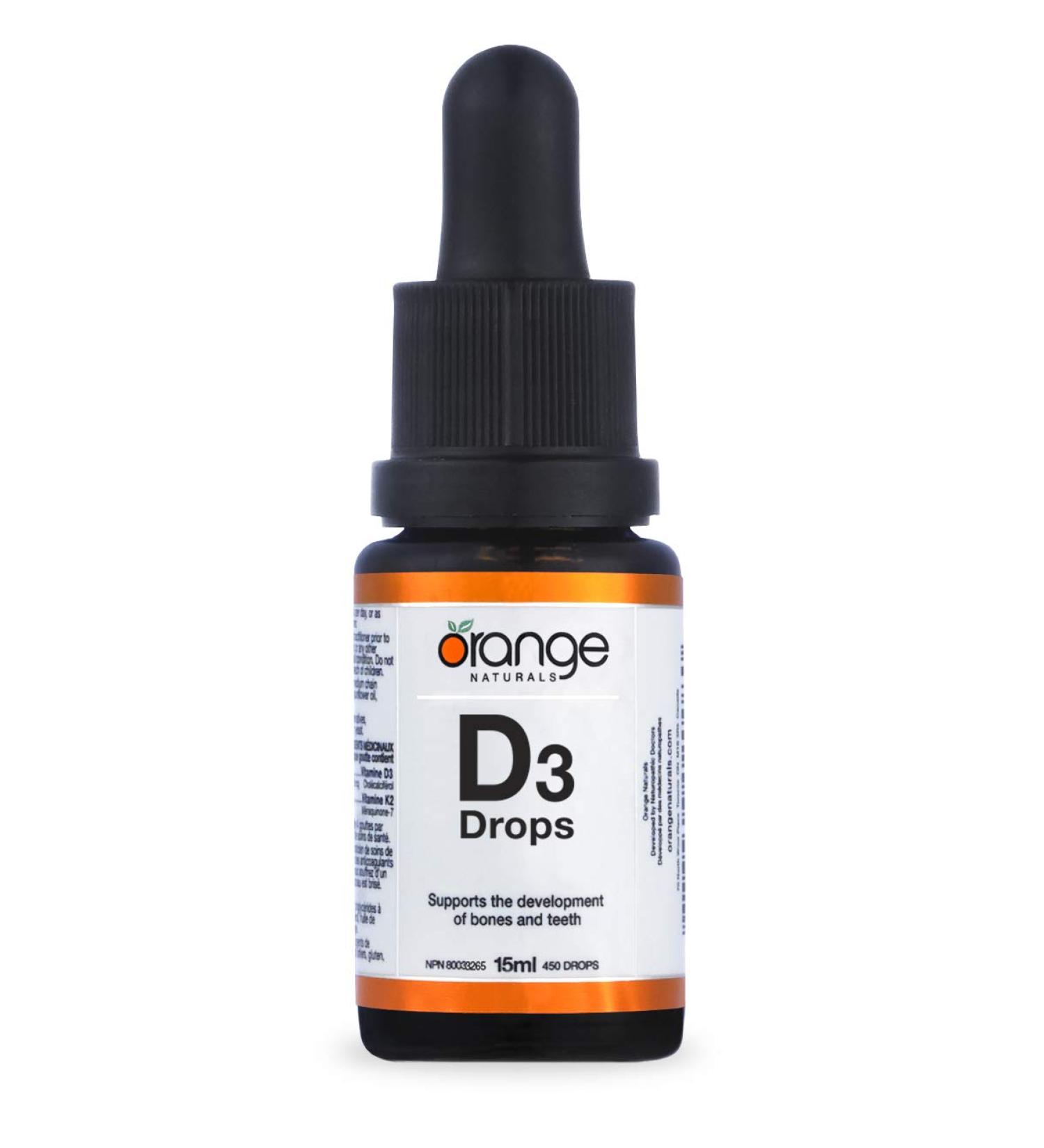 Orange Naturals - Vitamin D3 Drops - Natural Orange Flavour - MCT 1000IU 15ml - Support Bone Health Teeth Reduce Osteoporosis Maintain Muscle Enhanced Absorption & Prevent D Deficiency Cholecalciferol - Buy Online on GoSupps.com