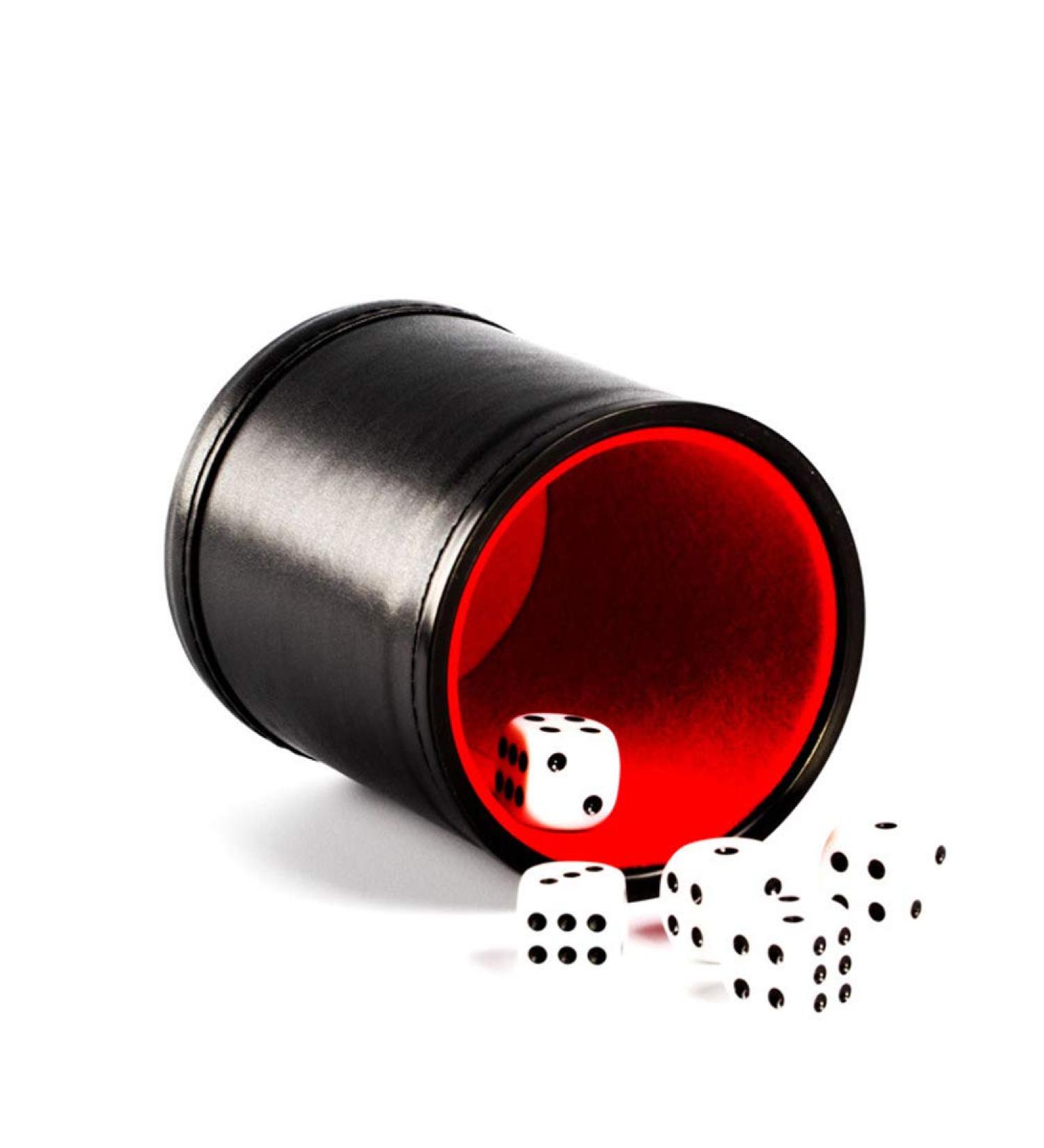 Black PU Leather Dice Cup Set with 5pcs 16mm Dice - Ideal for Bar, Party, and Club Games - Buy Online on GoSupps.com