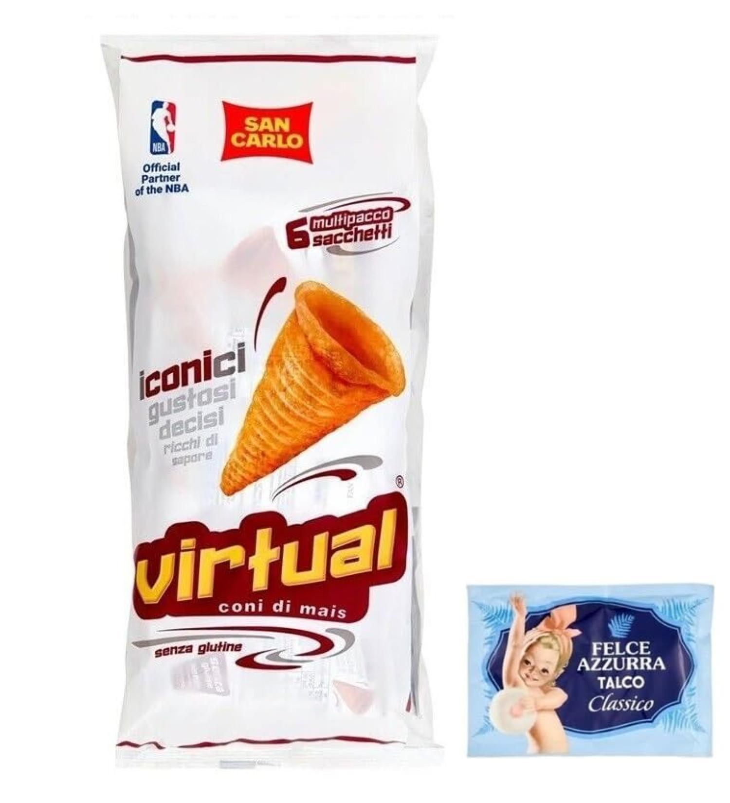 San Carlo Snack Virtual Set of 12 bags of potato chips 132 g Each package contains 6 bags of 22 g + 1 bag of free Felce Azzurra talcum powder 100 g bag - Buy Online on GoSupps.com