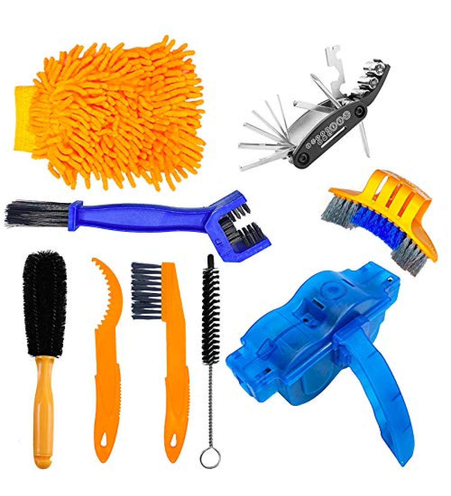 9-Piece Bike Chain Cleaner Brush Set - Cycling Tools Kit for Mountain, Road, City, Hybrid, BMX Bicycles & Motorcycles - Buy Online on GoSupps.com