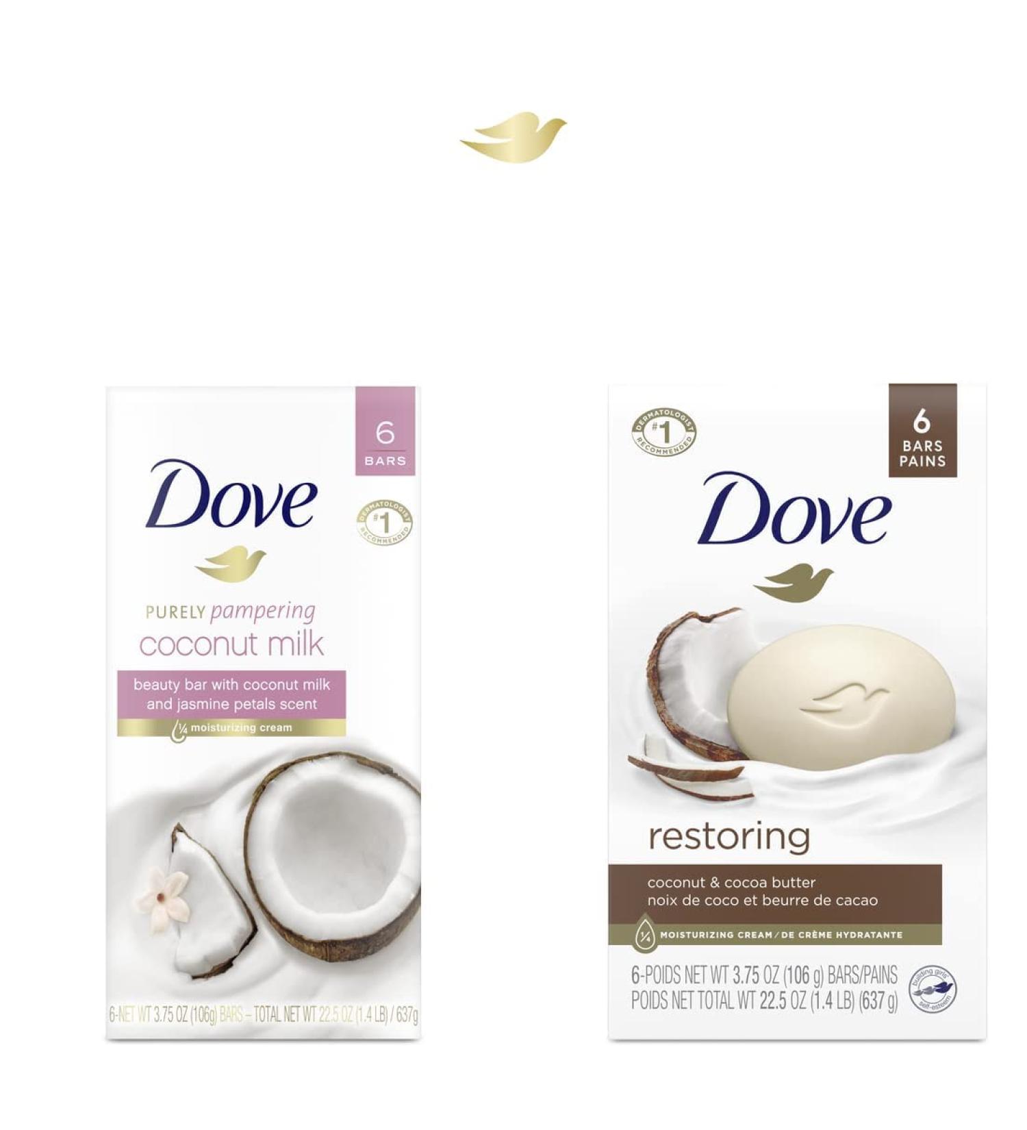 Dove Purely Pampering Coconut Milk & Jasmine Petals Beauty Bar - 6 Bars (3.75 oz each) - Moisturizing Soap for Soft Skin - Buy Online on GoSupps.com