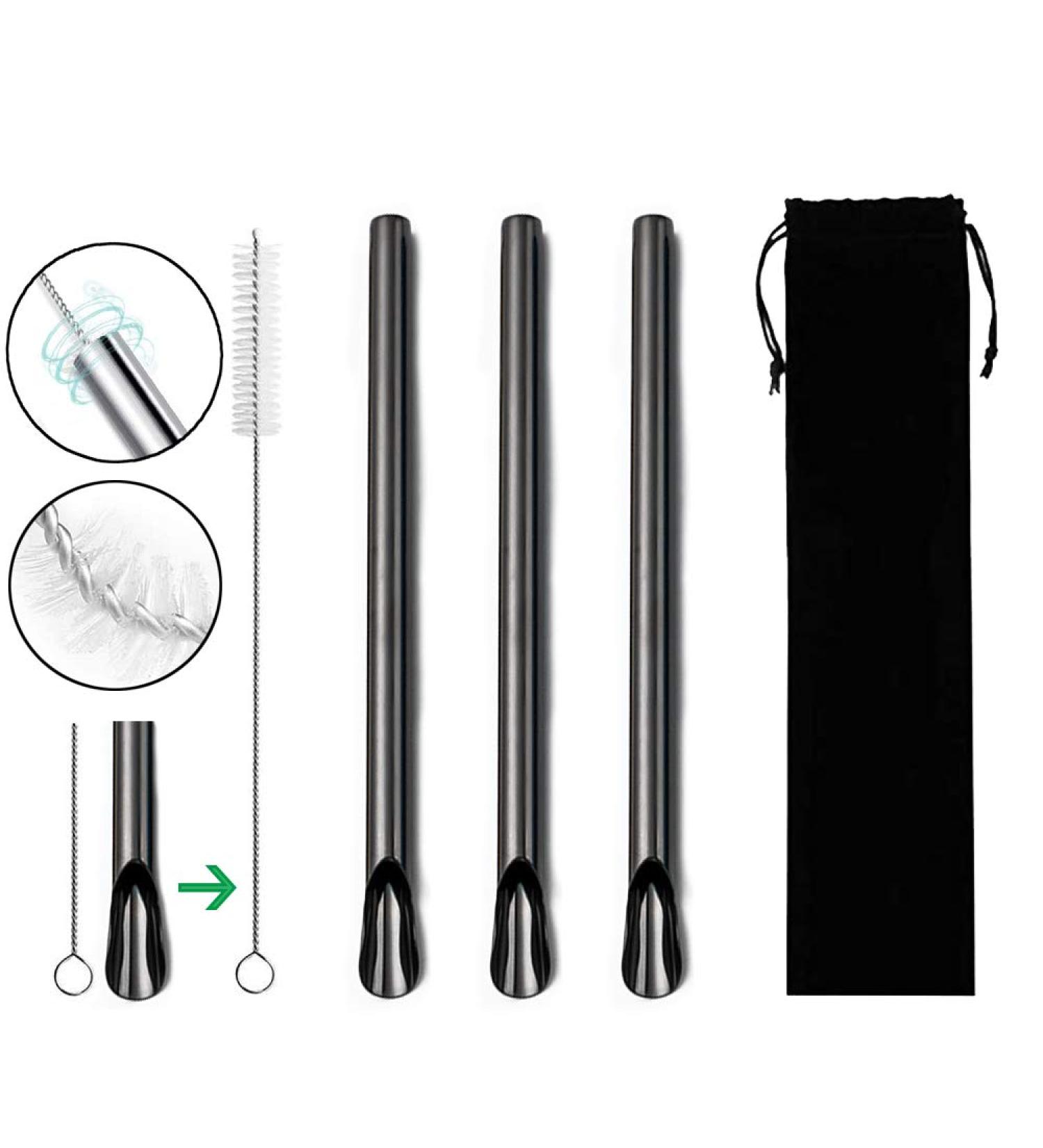 Extra Wide Reusable Stainless Steel Boba Drinking Straws Spoon Fat Straws Smoothie/Bubble Tea/Milkshakes Straws with Cleaning Brush & Carry Bag 12mm/0.5" Wide (Set of 3 Black) - Buy Online on GoSupps.com