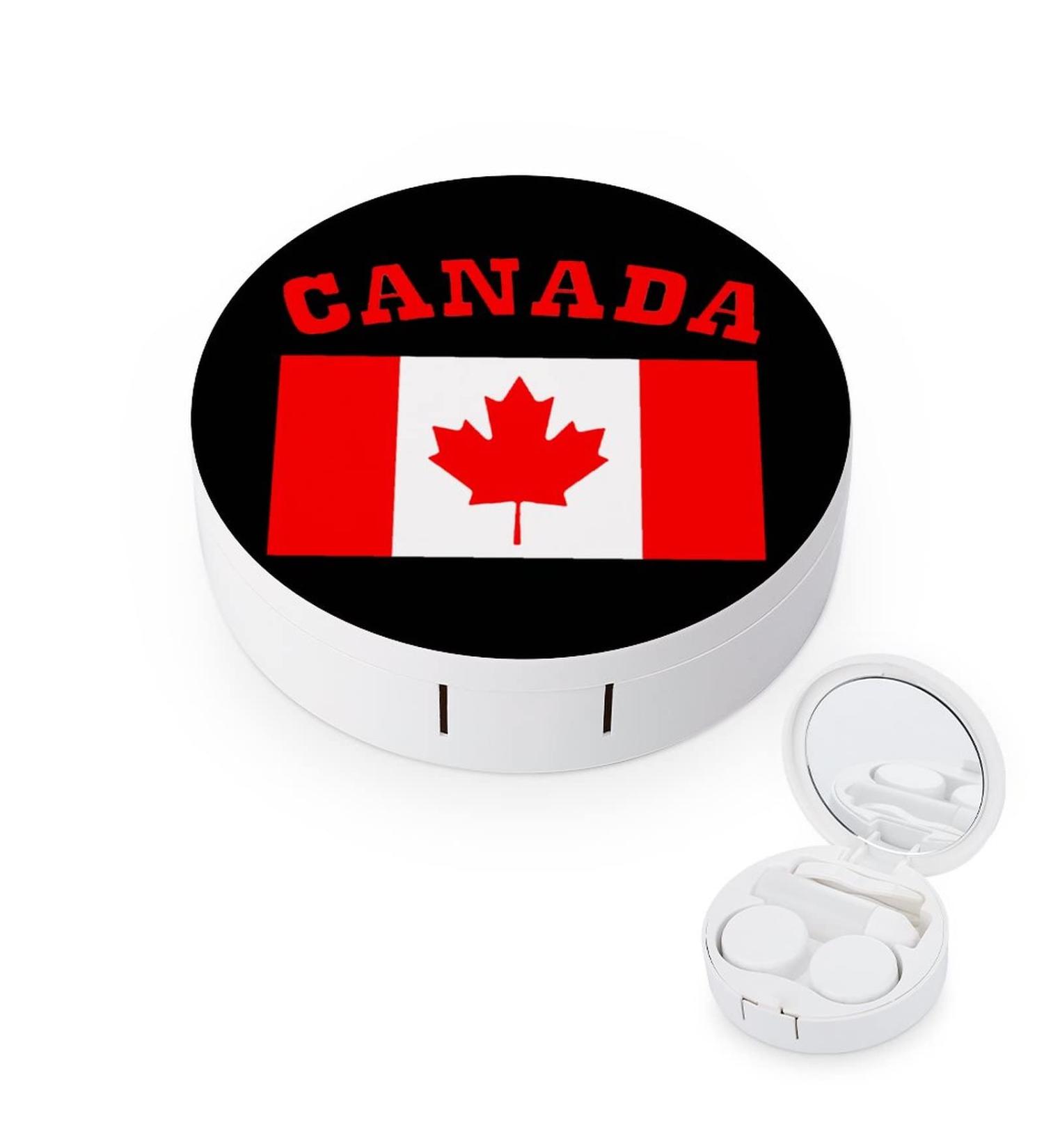 Canada Mapple Leaf Round Case For Contact Lens Kit Storage Box with Mirror Printed - Buy Online on GoSupps.com