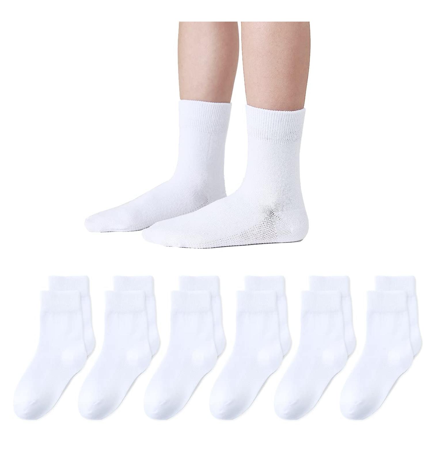 Marchare Girls Crew Socks 6 Pack - Size 10-14 Years - Seamless Cotton School Socks in White, Black, Grey, Navy - Buy Online on GoSupps.com