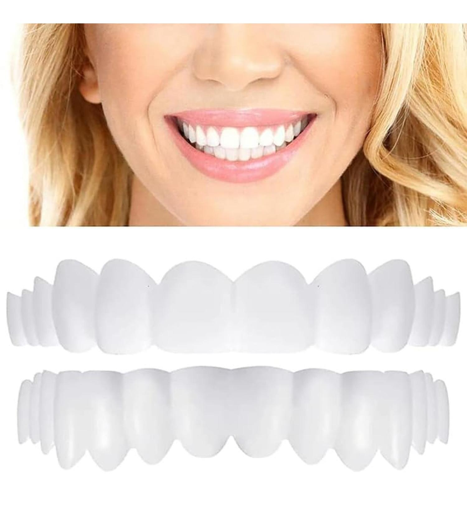 Brigtviee False Teeth Pack of 2 Temporary Cosmetic Fake Teeth ClickOn Veneers for Teeth Confident Smile Veneers for Dentures to Cover Bad Teeth - Buy Online on GoSupps.com