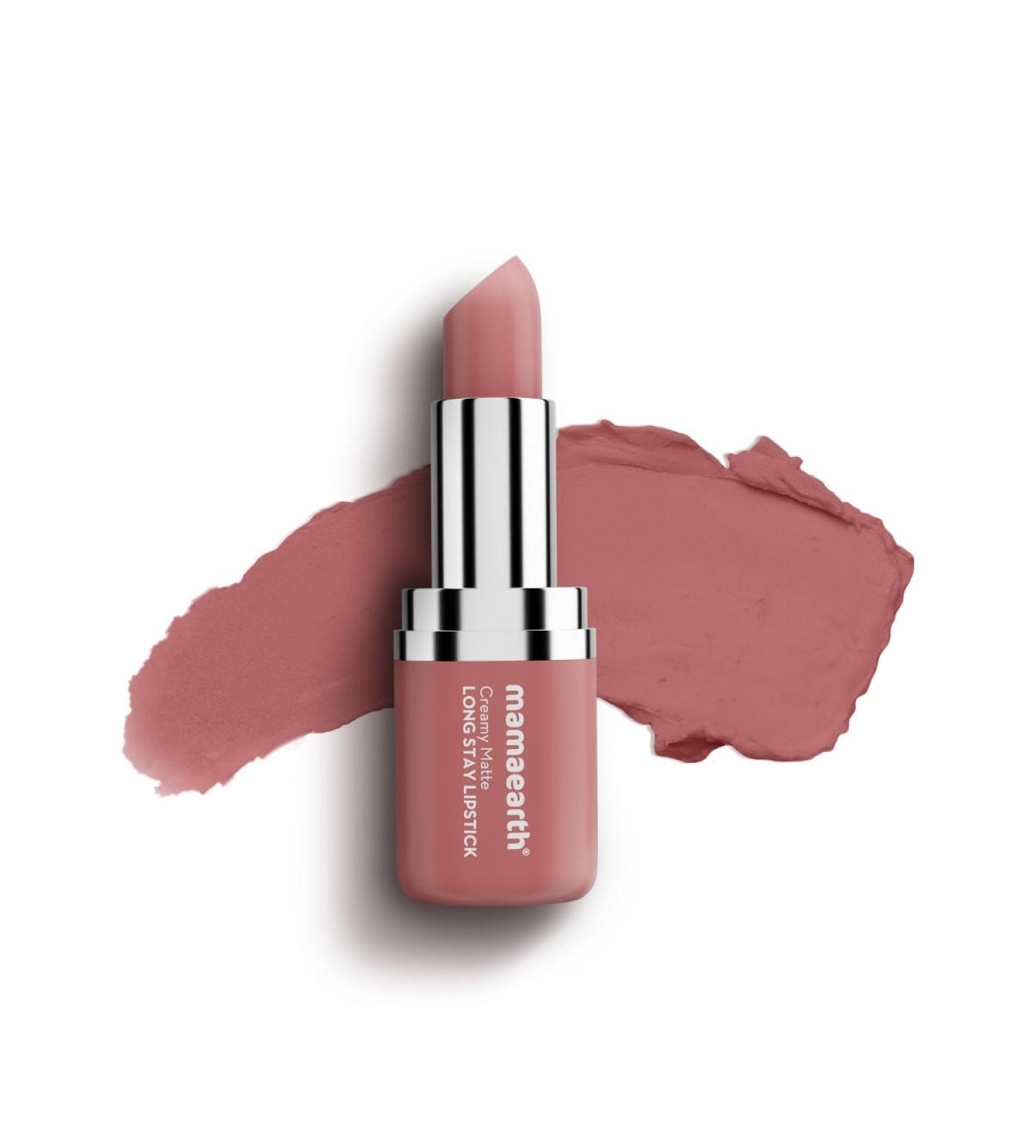 Creamy Matte Long Stay Lipstick with Murumuru Butter and Vitamin E for 8Hour Long Stay FeelFree & NonDrying Intense Color Payoff 42g Pillow Nude - Buy Online on GoSupps.com