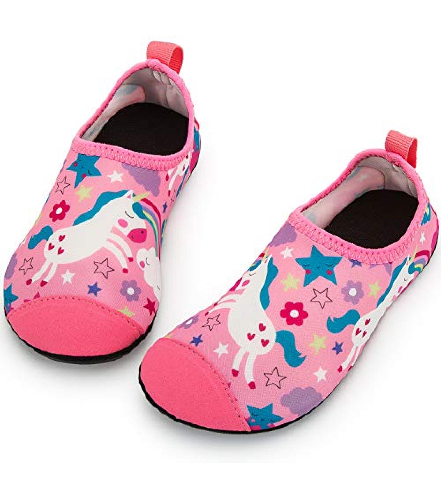 CROVA Kids Water Shoes - Non-Slip Aqua Socks for Boys Girls Toddler - Pink Unicorn Design - Size 9.5-10.5 Little Kid - Buy Online on GoSupps.com