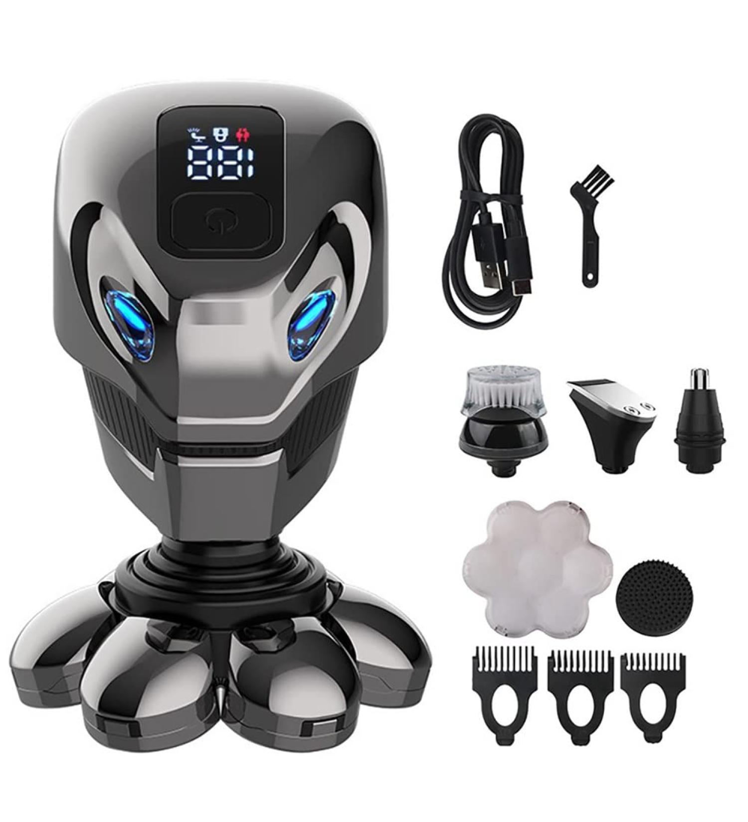 Buy 5 in 1 4D Electric Head Shaver for Bald Men Rechargeable Floating Cutter & Facial Cleaning Brush | Silver Edition - Buy Online on GoSupps.com