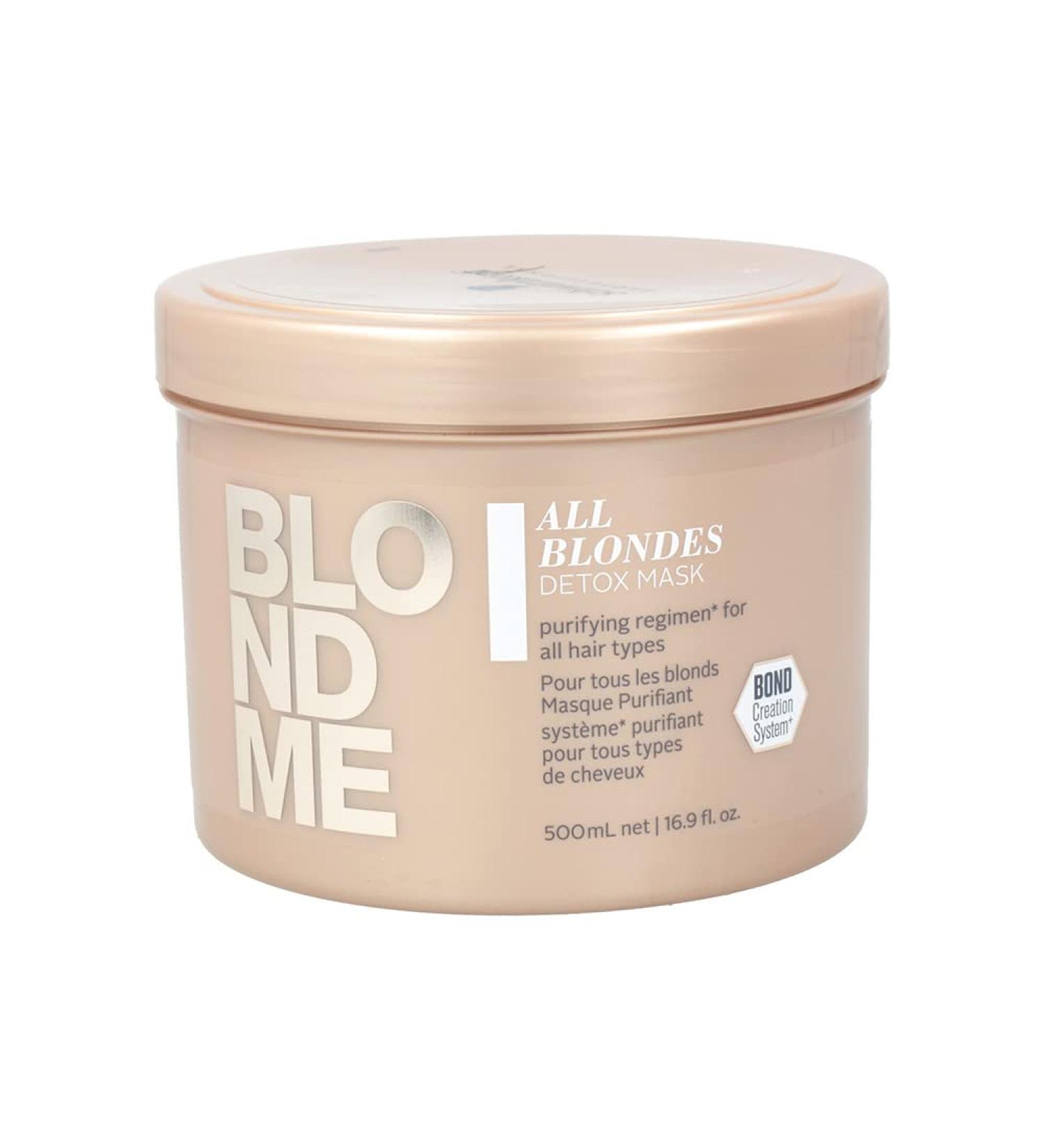 BlondMe All Blondes Detox Mask 16.9 oz and M Hair Designs Detangling Comb Blue (Bundle 2 Items)