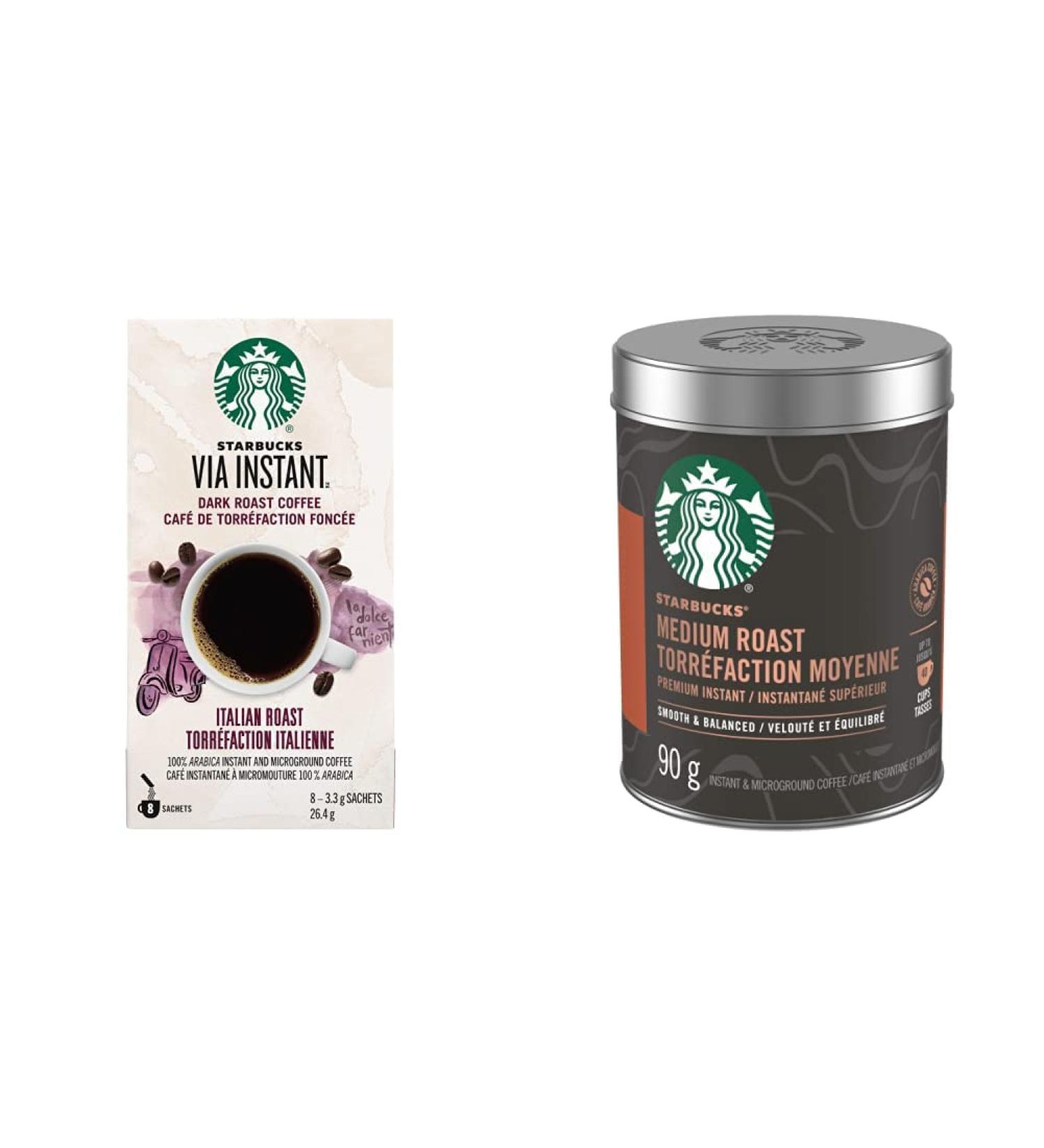 Starbucks Via Instant Italian Roast Dark Roast Coffee 8 Count & Medium Roast Premium Instant Coffee 90 g - Buy Online on GoSupps.com