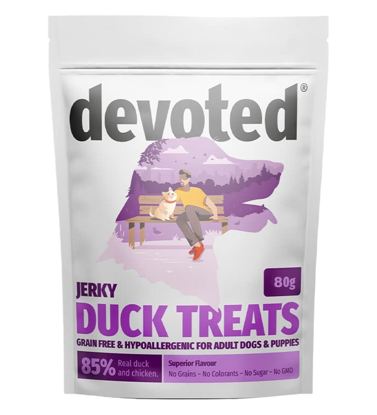 Devoted Dog Treats - Duck & Chicken Jerky (80g x 1 Pack) High Protein Training Reward Treats 85% Duck & Chicken 80 g (Pack of 1) - Buy Online on GoSupps.com