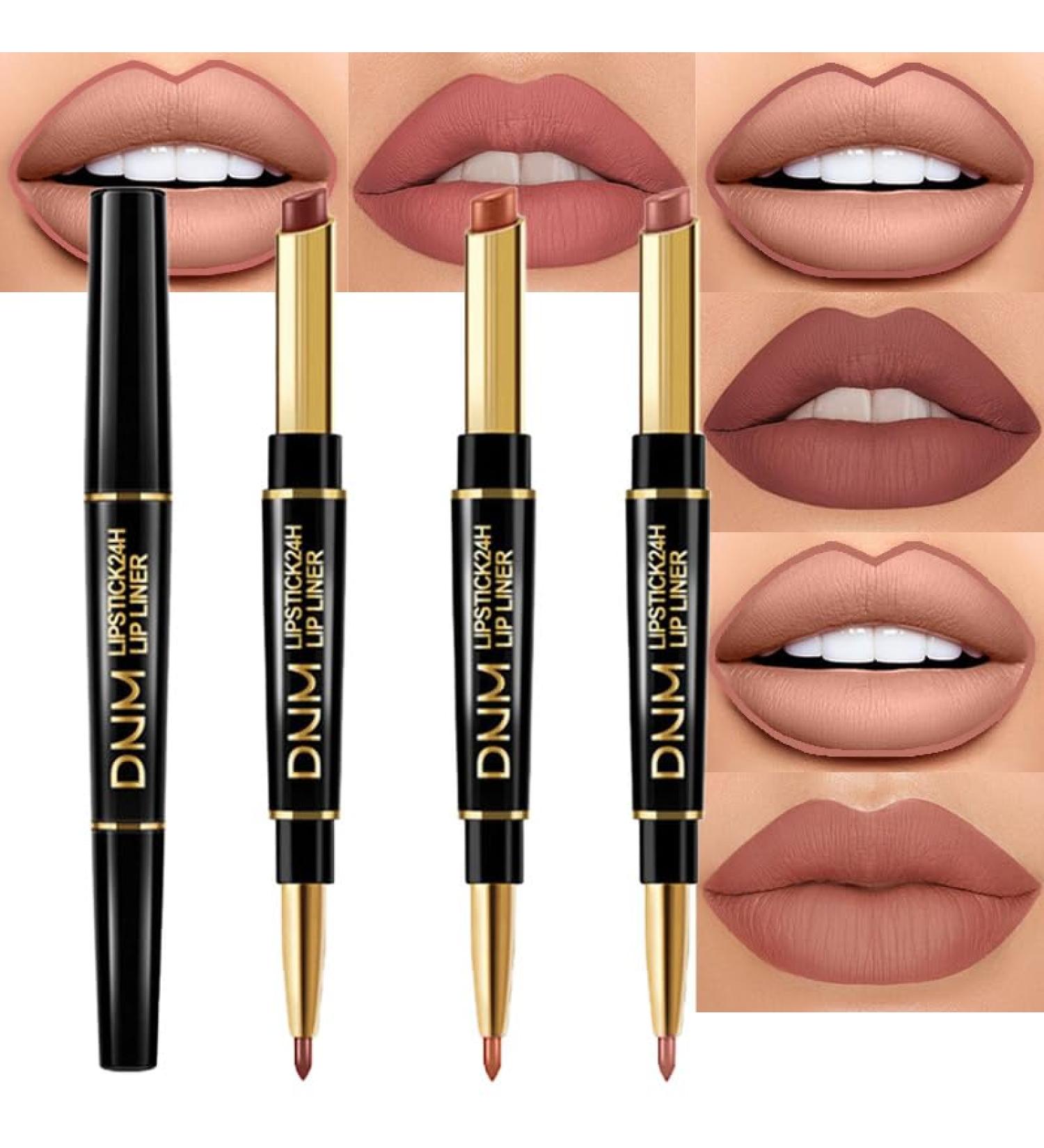 3Pcs Chestnut Nude Brown Matte Lip Liner & Lipstick Set - Long Lasting Waterproof Smudge Proof - DNM Antique Rose Magic Lipstick Combo for Women - Buy Online on GoSupps.com