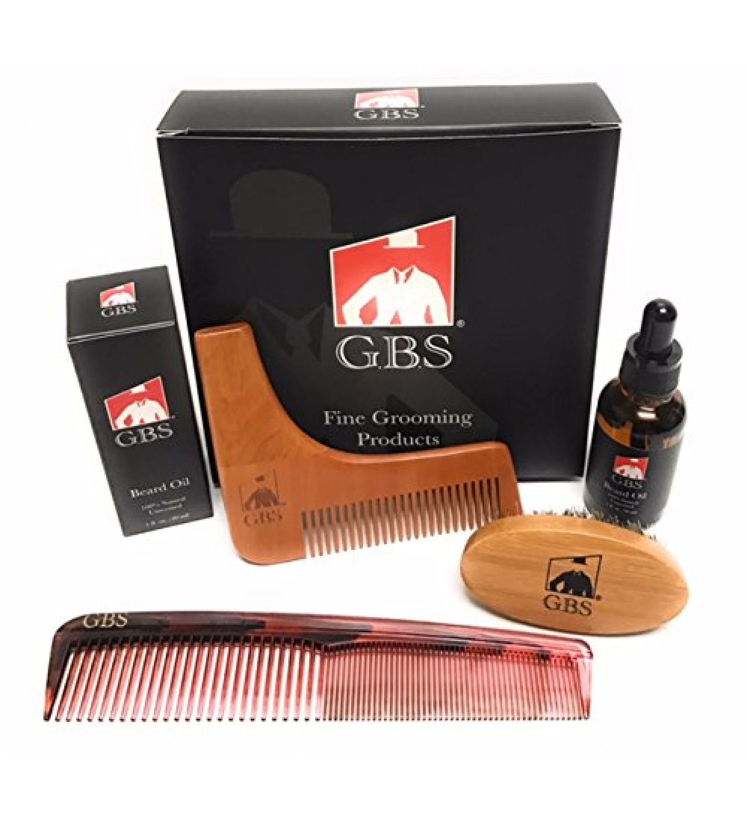 GBS Premium Men's Beard Styling and Shaping Set- Comes with Oval Boar Bristle Beard Brush Unscented Beard Oil Wood Shaping Template with 7" Dressing Hair Comb - Great Gift Pack 1 - Buy Online on GoSupps.com