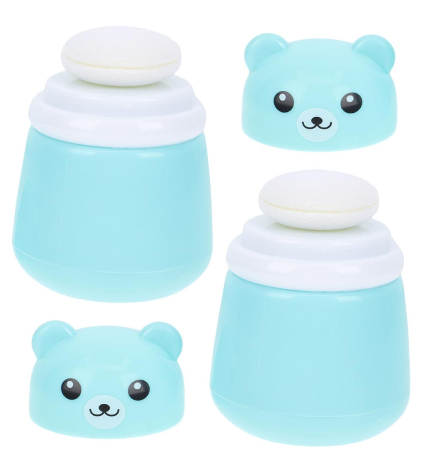 POPETPOP 2pcs Body Powder Box Small Containers Body Talcum Lovely Bear Baby Powder Case Child Cartoon Bracket Blue 10x7cm - Buy Online on GoSupps.com