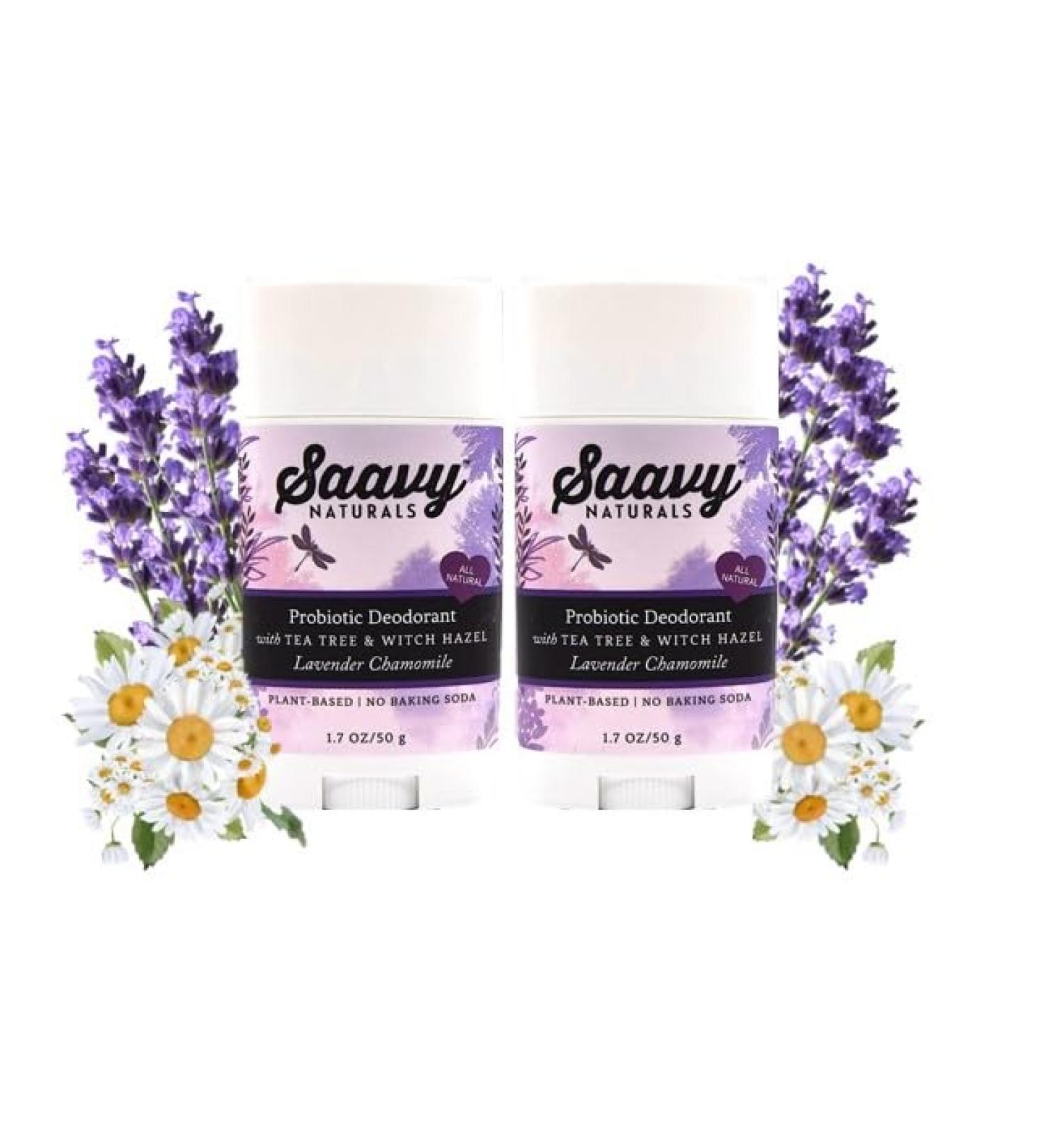 2 PACK- Saavy Naturals Probiotic Deodorant Aluminum-Free Baking Soda Free No Residue All Day Protection for Women and Men Natural Vegan Formula Lavender Chamomile - 1.7 Oz - Buy Online on GoSupps.com