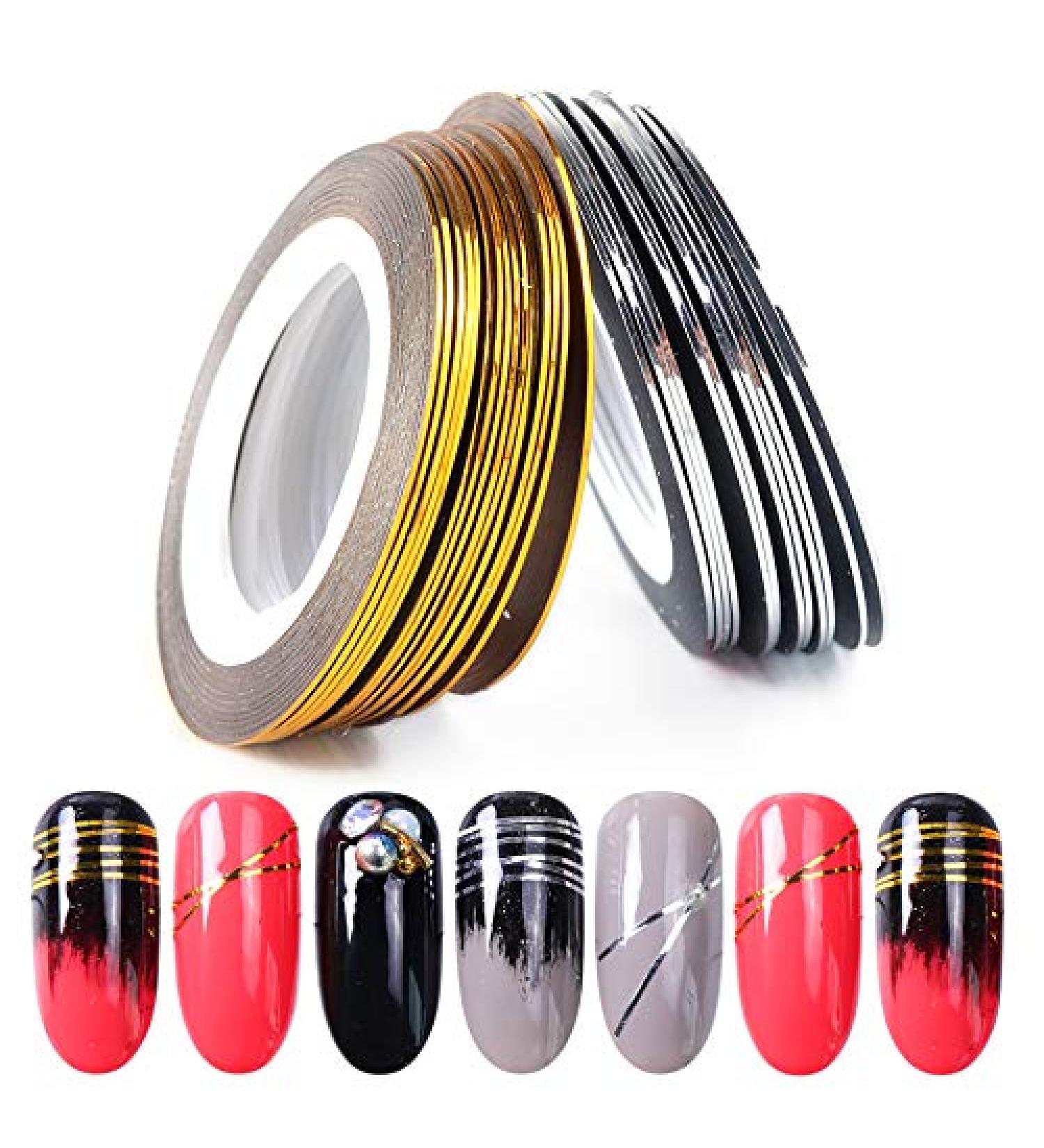 JIAHAO 2Pcs Gold/Silver Rolls Striping Tape Line Nail Art Decoration Sticker - Nail Art Tips for Perfect Manicure - Buy Online on GoSupps.com