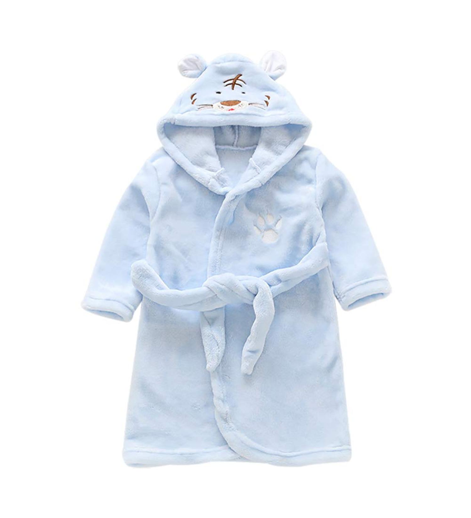 Miyanuby Baby Boy & Girls Bathrobe Soft Flannel Animal Hoodie for 3-4 Years Tiger Blue | Perfect Nightwear & Gift - Buy Online on GoSupps.com