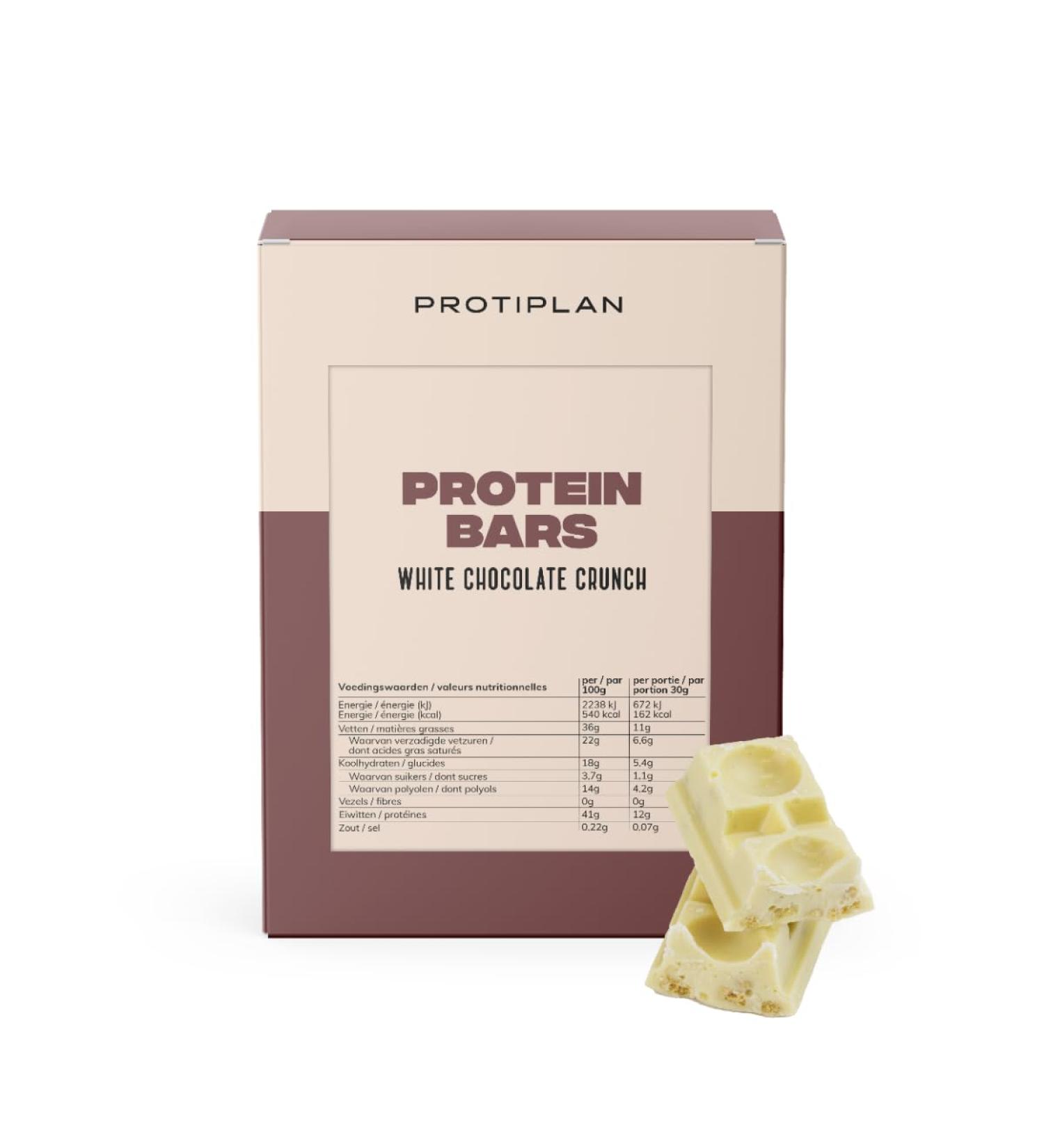 Protiplan Protein Bars White Chocolate Crunch 7 x 30 grams Low carb snack Protein bars Lowcarb sports nutrition Slimming with protein bars Lose weight quickly without feeling hungry - Buy Online on GoSupps.com