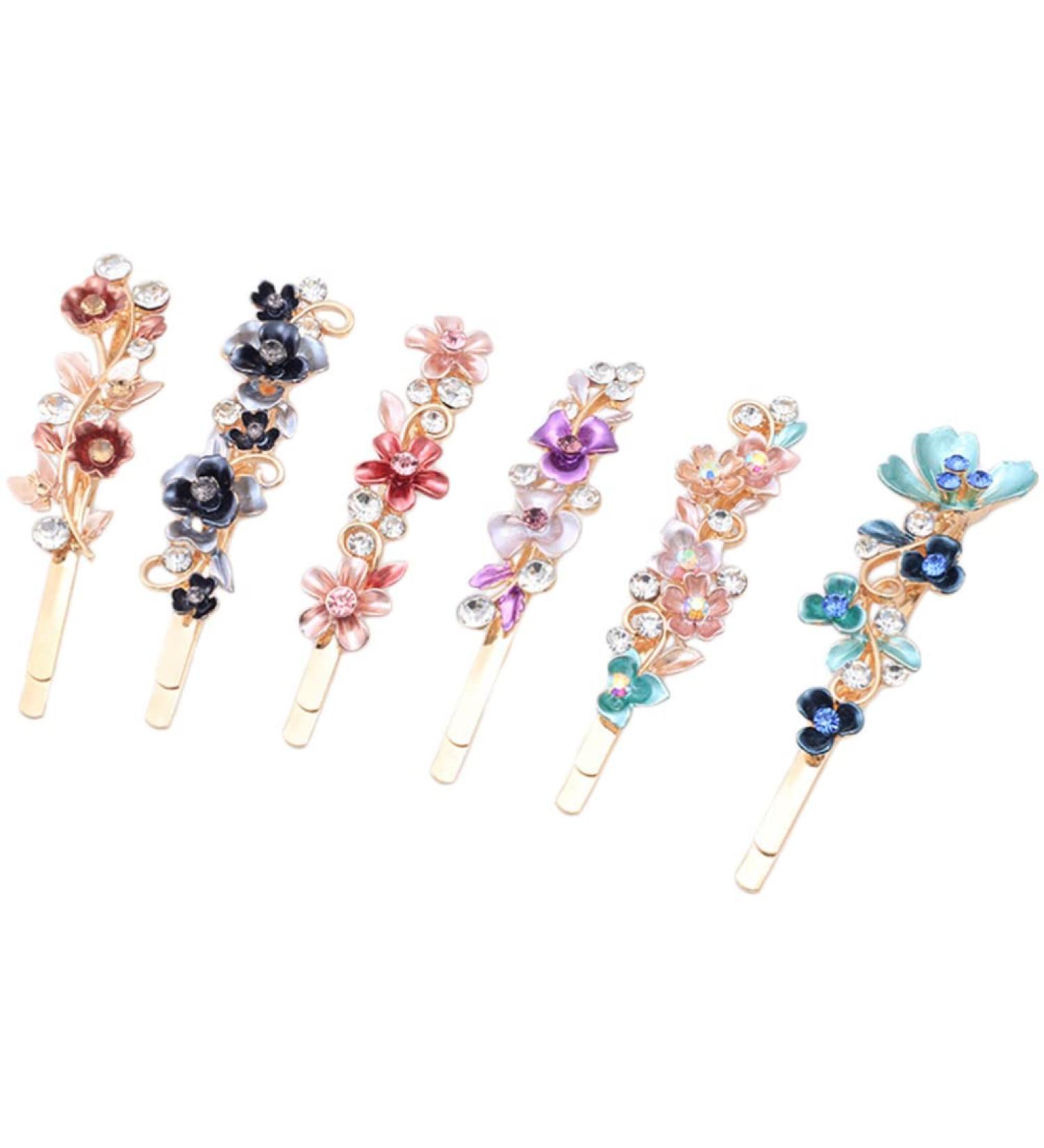 minkissy Rhinestones Flower Hair Pin French Vintage Barrettes Bobby Metal Gold Pin Hair Accessories for Women Girls 6 Color - Buy Online on GoSupps.com