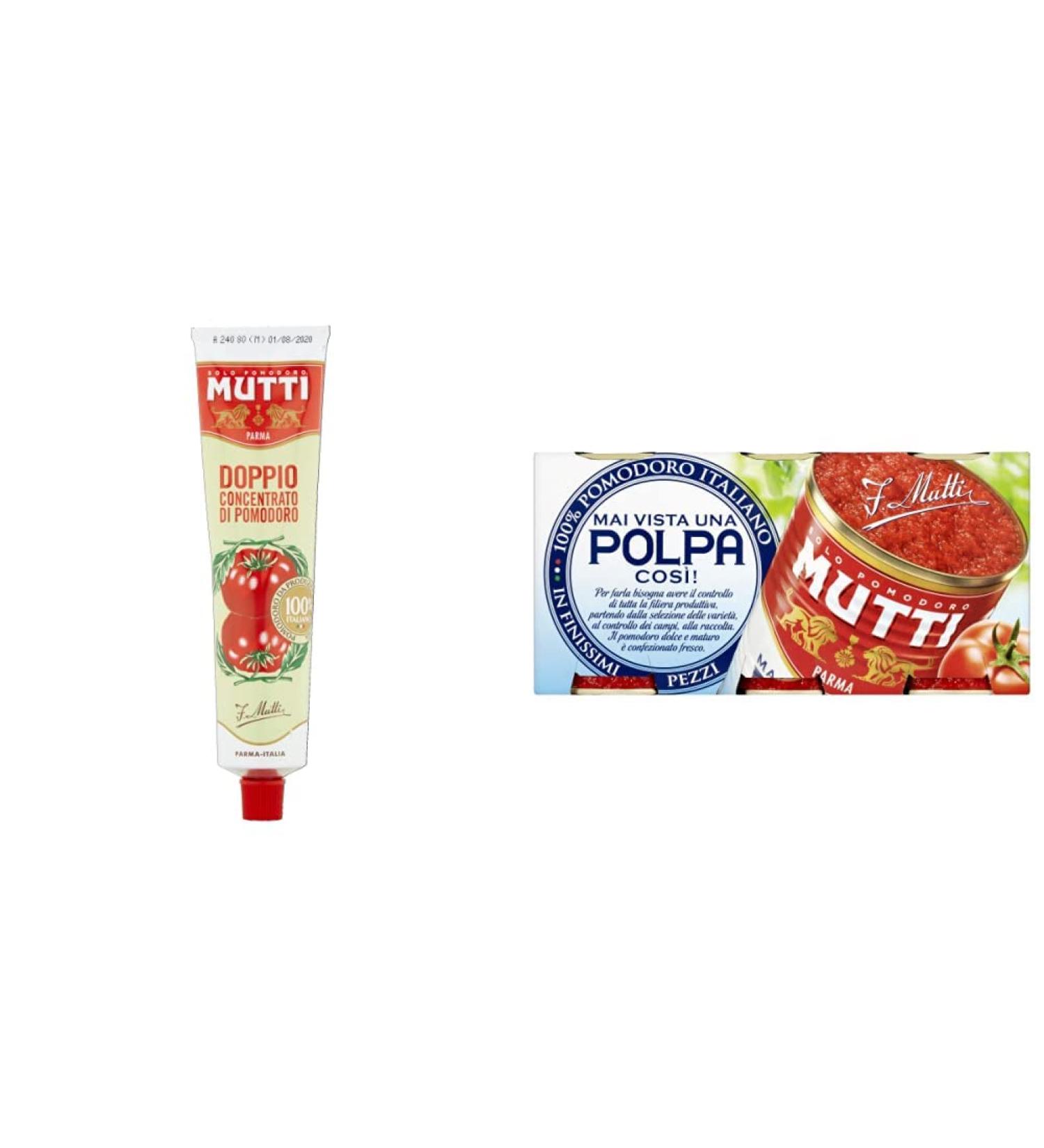 Mutti Double Concentrate Tomato Puree Tomato Concentrate 130g (Pack of 24) & Finely Chopped Tomatoes 400g (Pack of 24) + Finely Chopped Tomatoes 400g (Pack of 24) - Buy Online on GoSupps.com