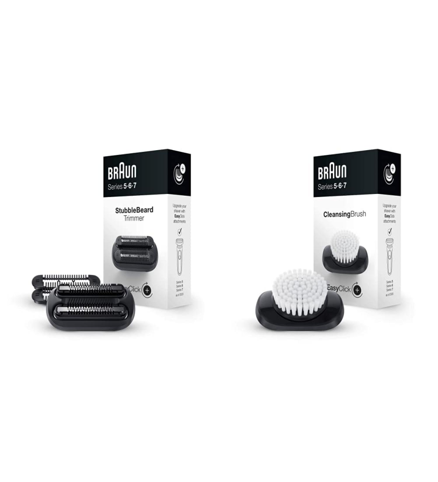 Braun EasyClick 3-Day Beard Trimming & Face Cleaning Brush Attachment Bundle - Compatible with Series 5 6 & 7 Razors for Men - Buy Online on GoSupps.com