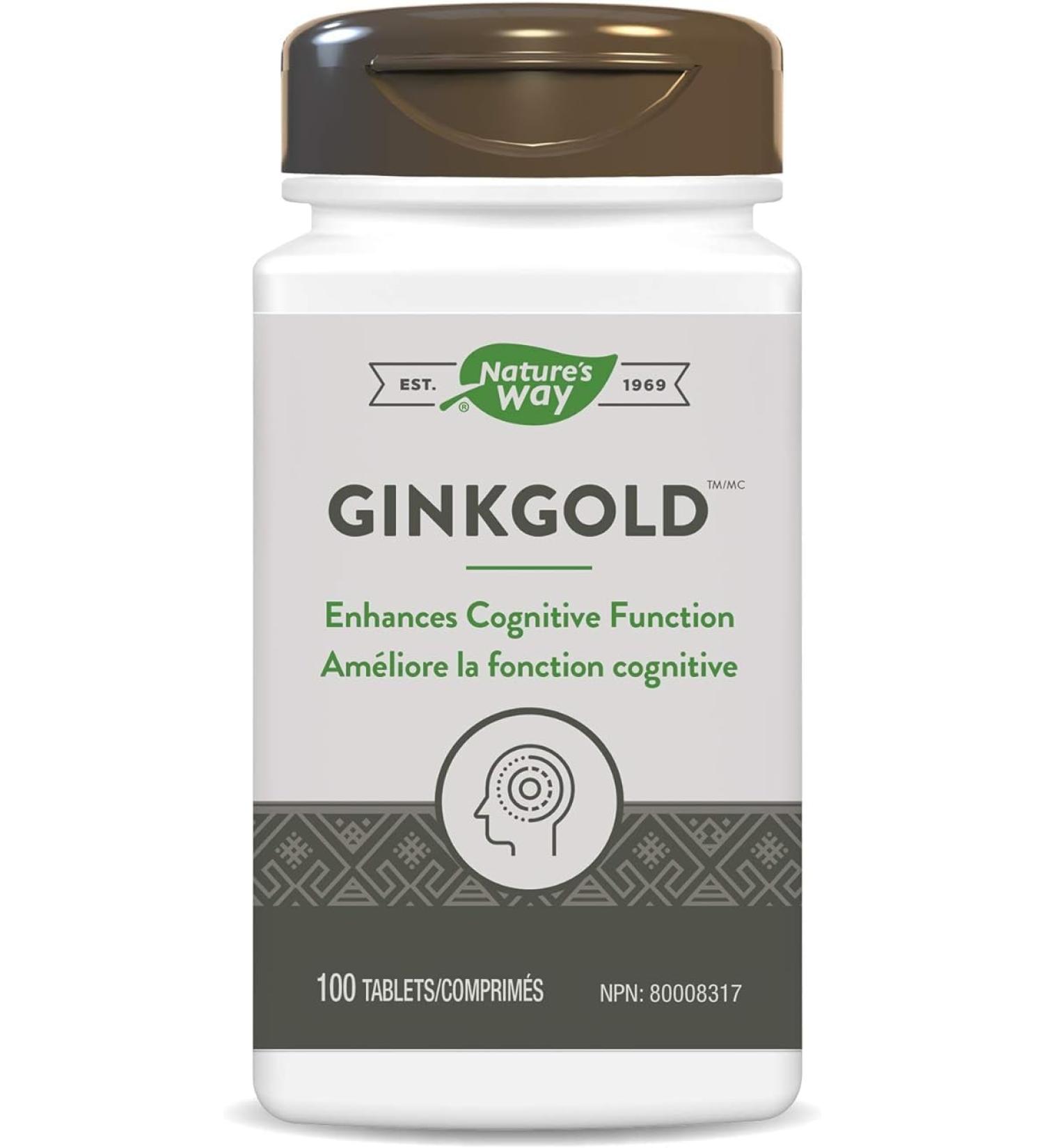 Nature's Way Ginkgold - Cognitive Function and Memory Support Supplement for Adults - Peripheral Circulation - Made with Ginkgo Biloba Standardized Extract 100 Vegetarian Tablets - Buy Online on GoSupps.com