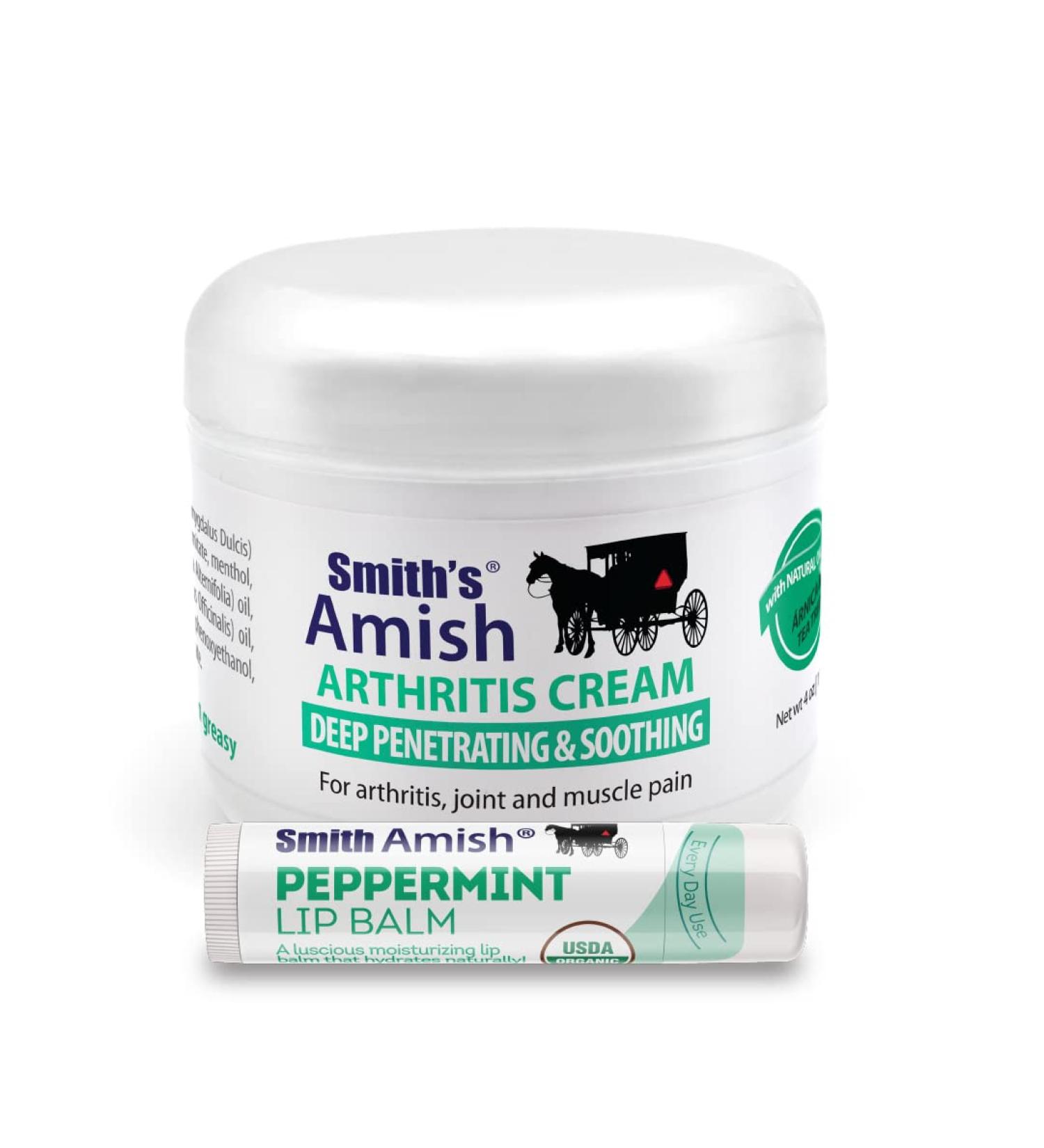 SMITH'S AMISH Arthritis Cream 4 oz Jar | Deep Soothing Relief for Joint & Muscle Pain + Bonus Lip Balm - Buy Online on GoSupps.com