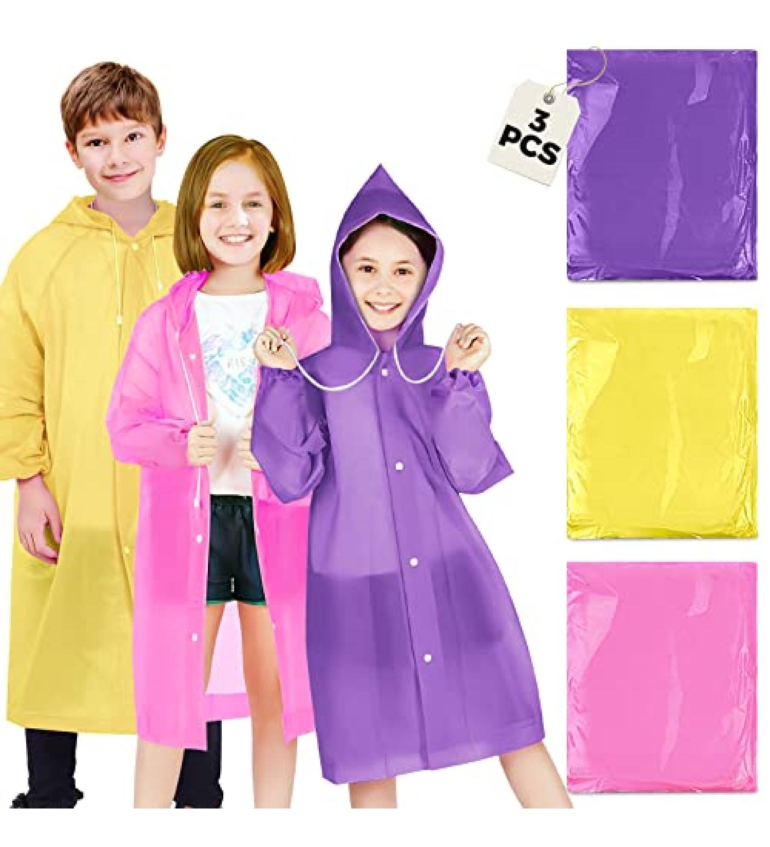 Kids Reusable Rain Ponchos 3Pack - EVA Raincoats for Boys Girls - Waterproof Outdoor Accessories - Buy Online on GoSupps.com