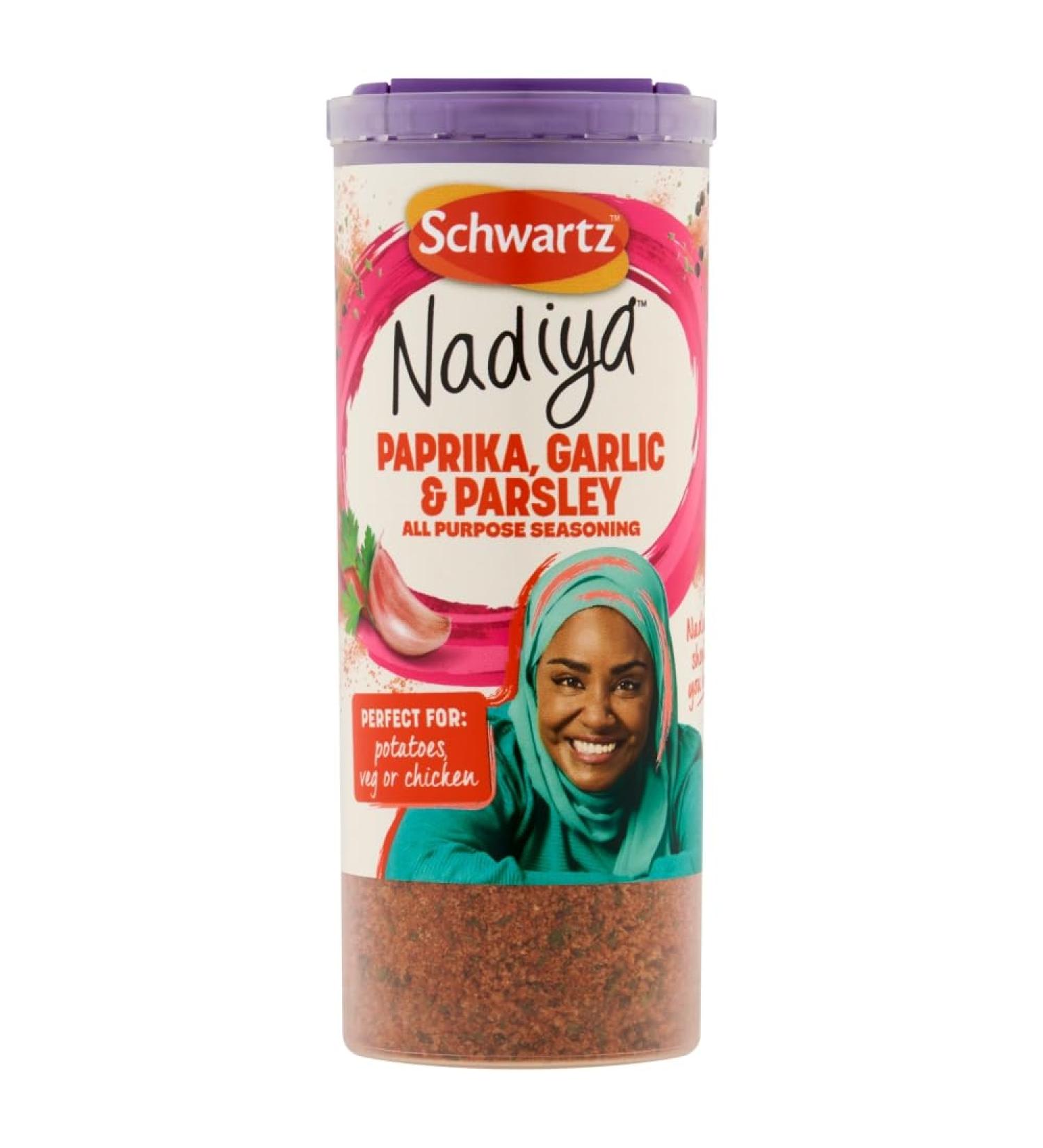 Schwartz x Nadiya Paprika Garlic & Parsley All Purpose Seasoning Drum 105g - Buy Online on GoSupps.com
