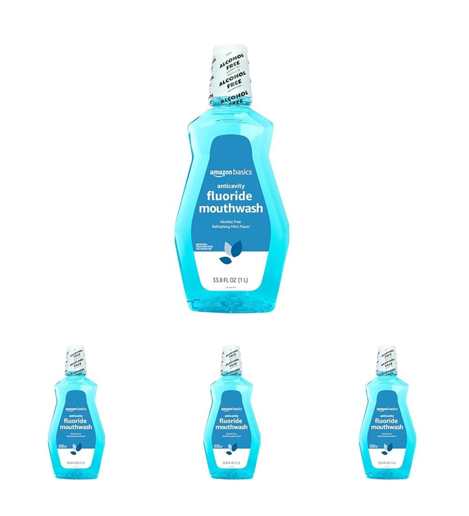 Buy Amazon Basics Anticavity Fluoride Mouthwash - Alcohol Free Refreshing Mint 1 Liter 4-Pack | International Shipping Available - Buy Online on GoSupps.com