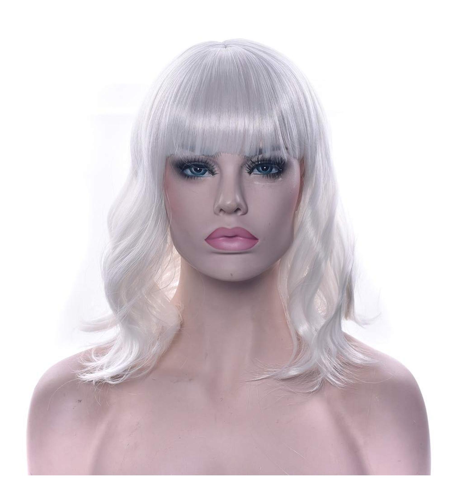 LFMDJF Synthetic Hair Curly Gray Hair Wig Heat Resistance Fiber Brown Black White Party Hair Wigs for Women 14inches RED White