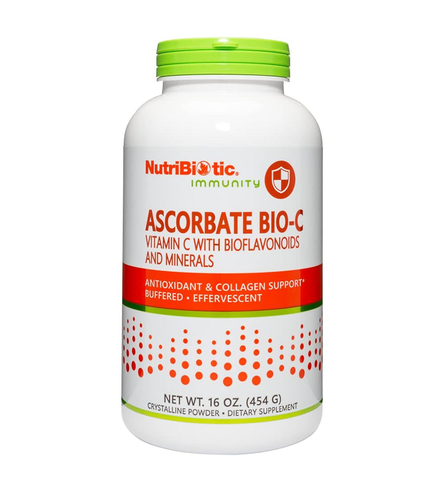 NutriBiotic Ascorbate Bio-C 16 Oz Effervescent Vitamin C Powder with Lemon Bioflavonoids & Minerals for Antioxidant & Collagen Support - Buy Online on GoSupps.com