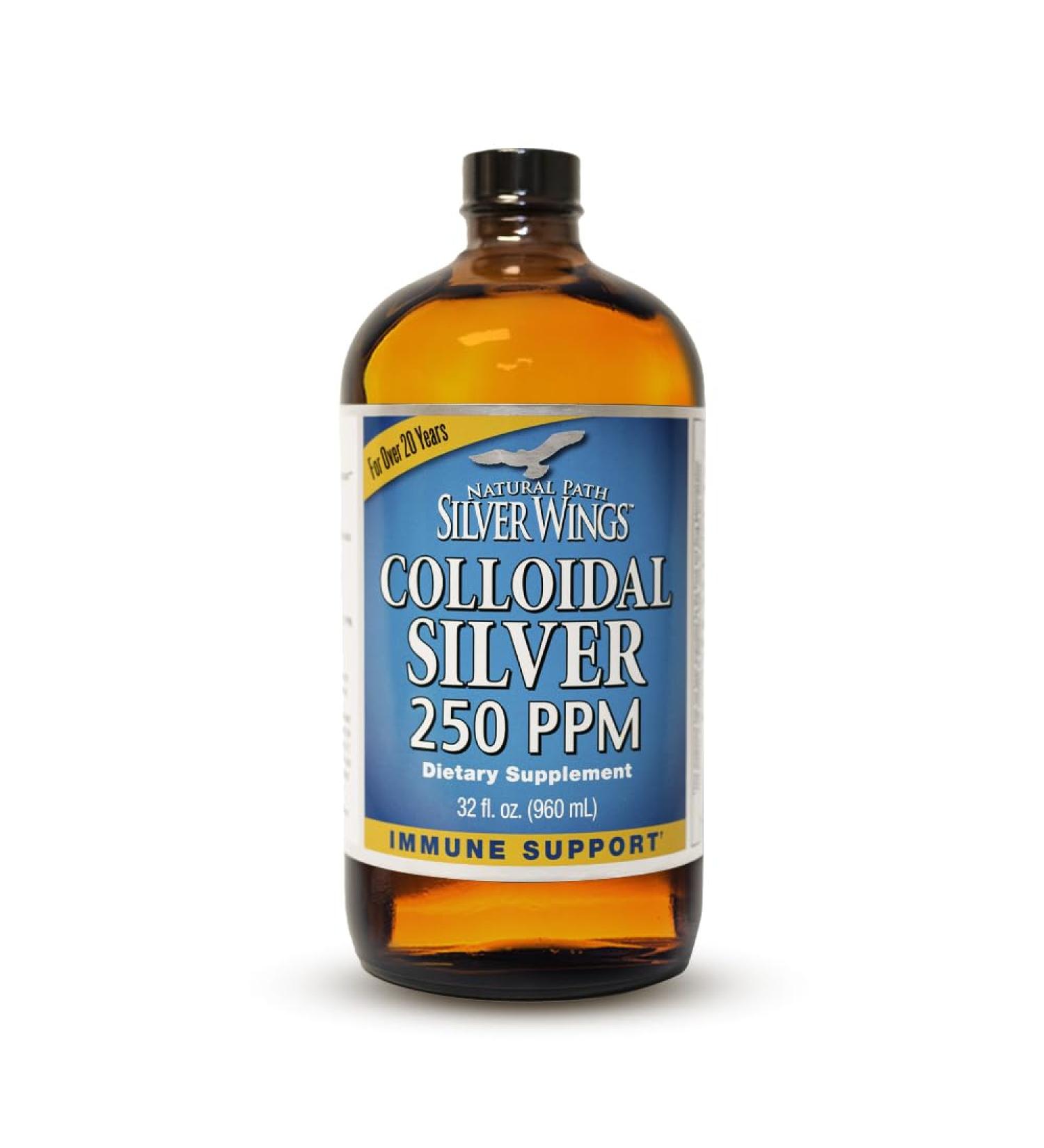 Natural Path Silver Wings Colloidal Silver Liquid - Enhanced Immune Support Supplement - 250ppm (1250mcg) - 32oz - Buy Online on GoSupps.com