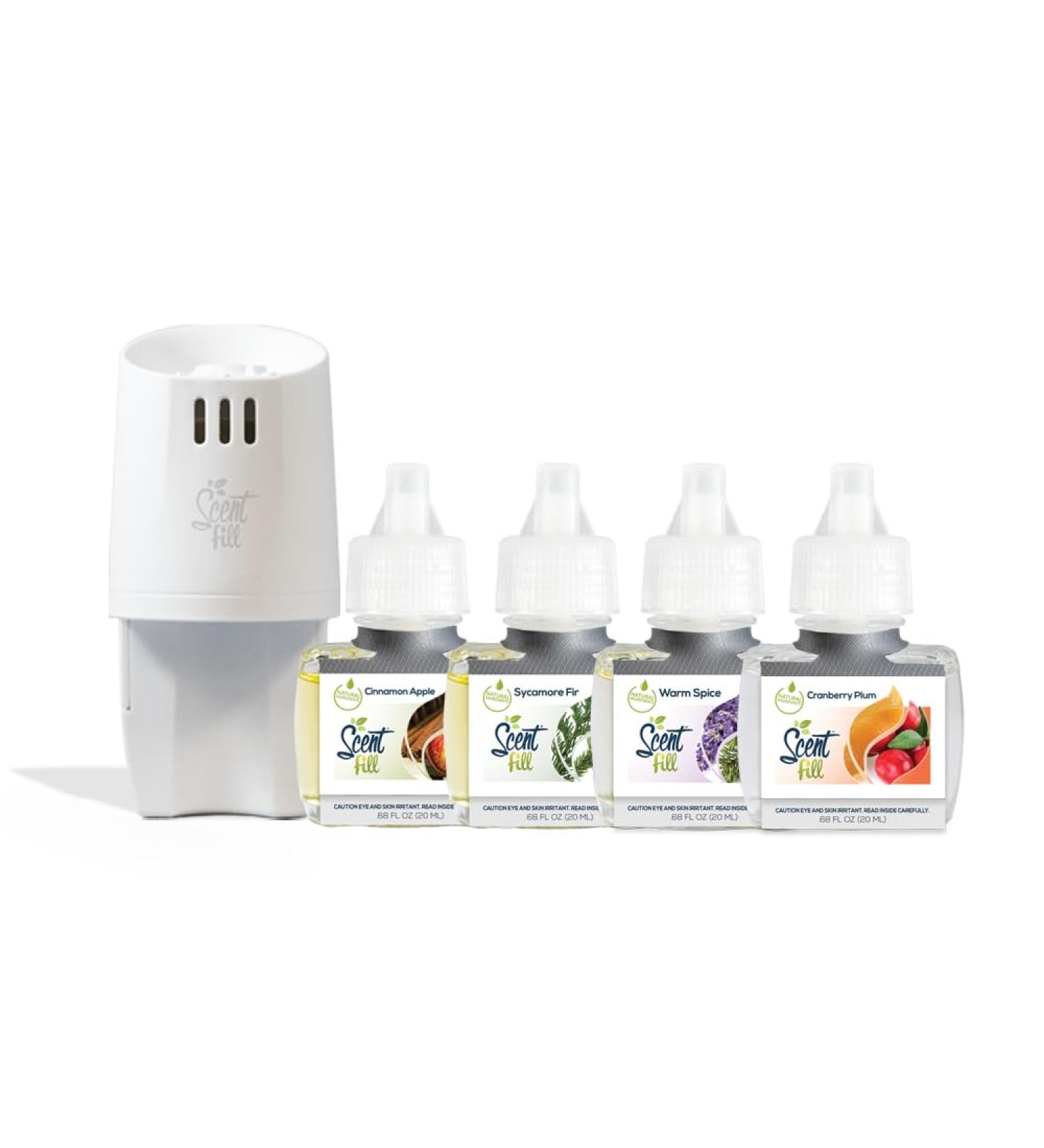 Scent Fill Holiday Kit - 4 Refills (Cinnamon Apple Sycamore Fir Warm Spice Cranberry Plum) + Diffuser | International Shipping Available - Buy Online on GoSupps.com