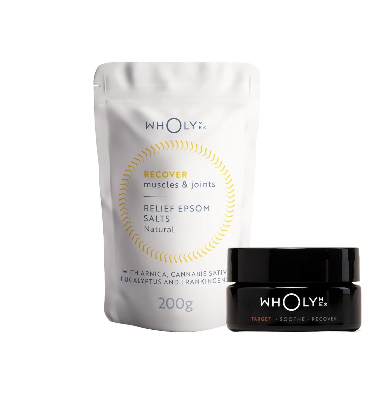 WholyMe Relief Duo Set - Muscle & Joint Active Relief Balm & Bath Salts | Organic Instant Relief | Christmas Relaxation Gift | 200gr Bath Salts & 50ml Balm Included - Buy Online on GoSupps.com