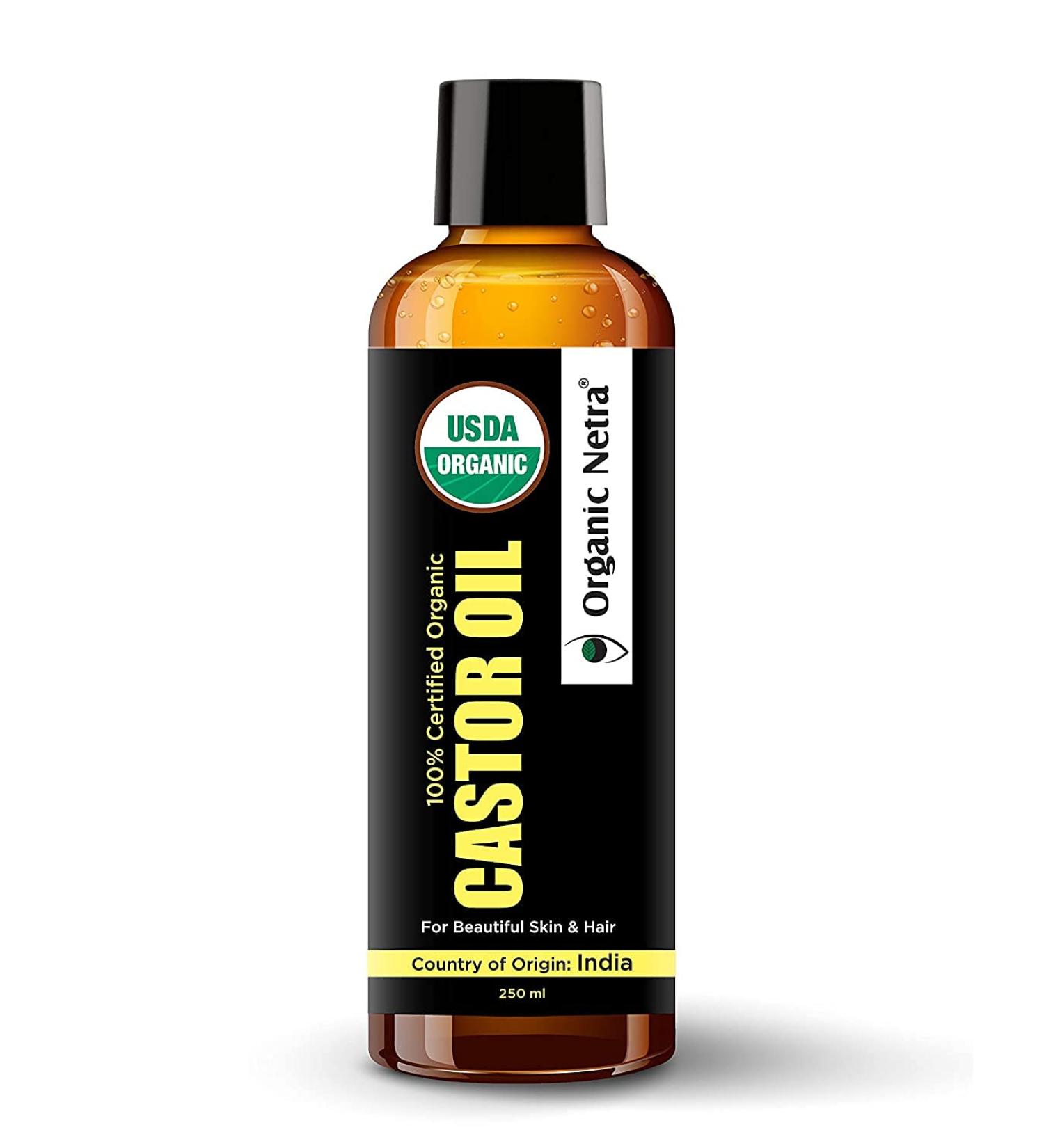 Organic Netra Castor Oil for Skin and Hair Softening Smoothening & Moisturizing Skin Hair and Eyelashes Repairs Splitends and Reduces Dandruff 250ml - Buy Online on GoSupps.com
