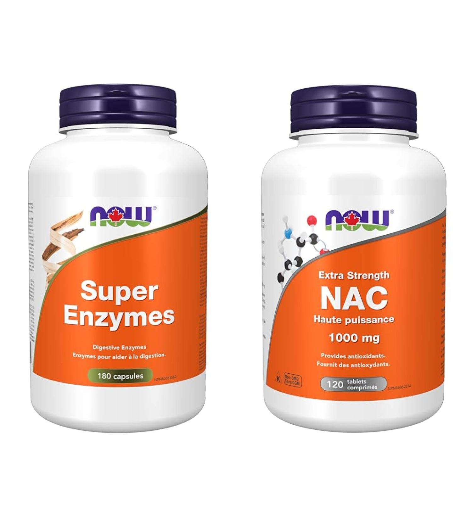 Now Foods Super Enzymes 180cap & NOW Nac Extra Strength Tablets 1000mg 120 Count - Buy Online on GoSupps.com
