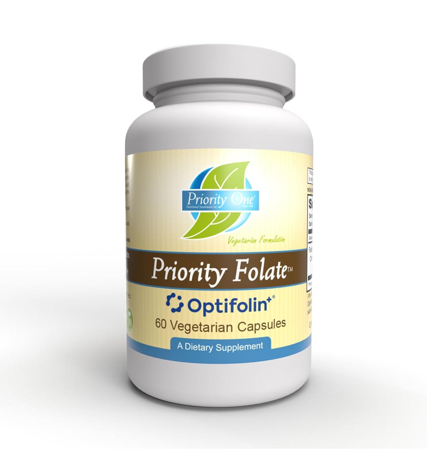 Priority One Vitamins - Priority Folate 60 Capsules - Superior Folate Supplementation with Optifolin+ 5MTHF Folate* - Buy Online on GoSupps.com