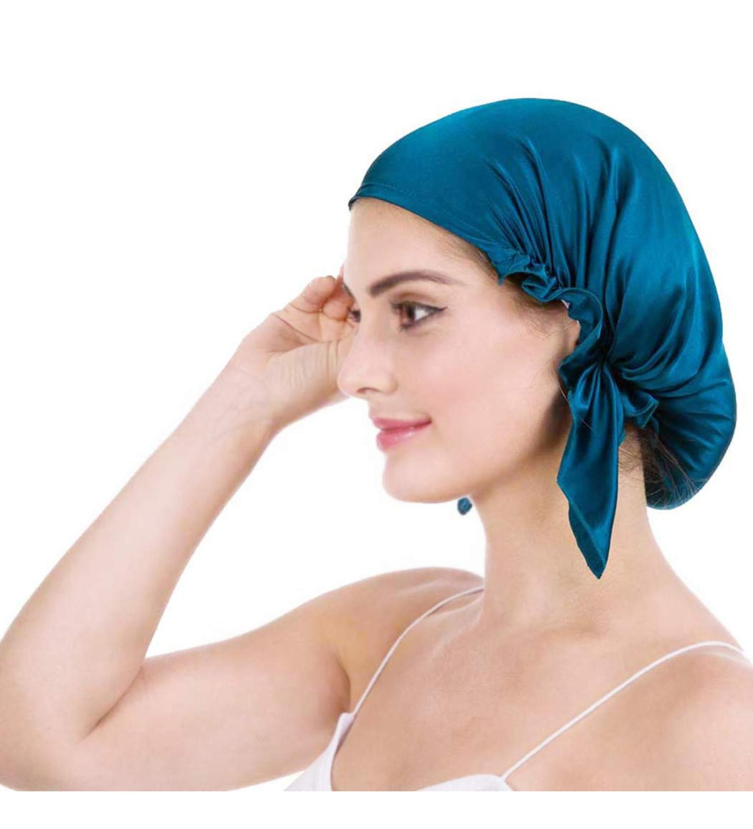 Oropy 100% Silk Sleep Cap for Women - Breathable Hair Beauty Night Cap in Peacock Blue for Hair Loss - One Size - Buy Online on GoSupps.com