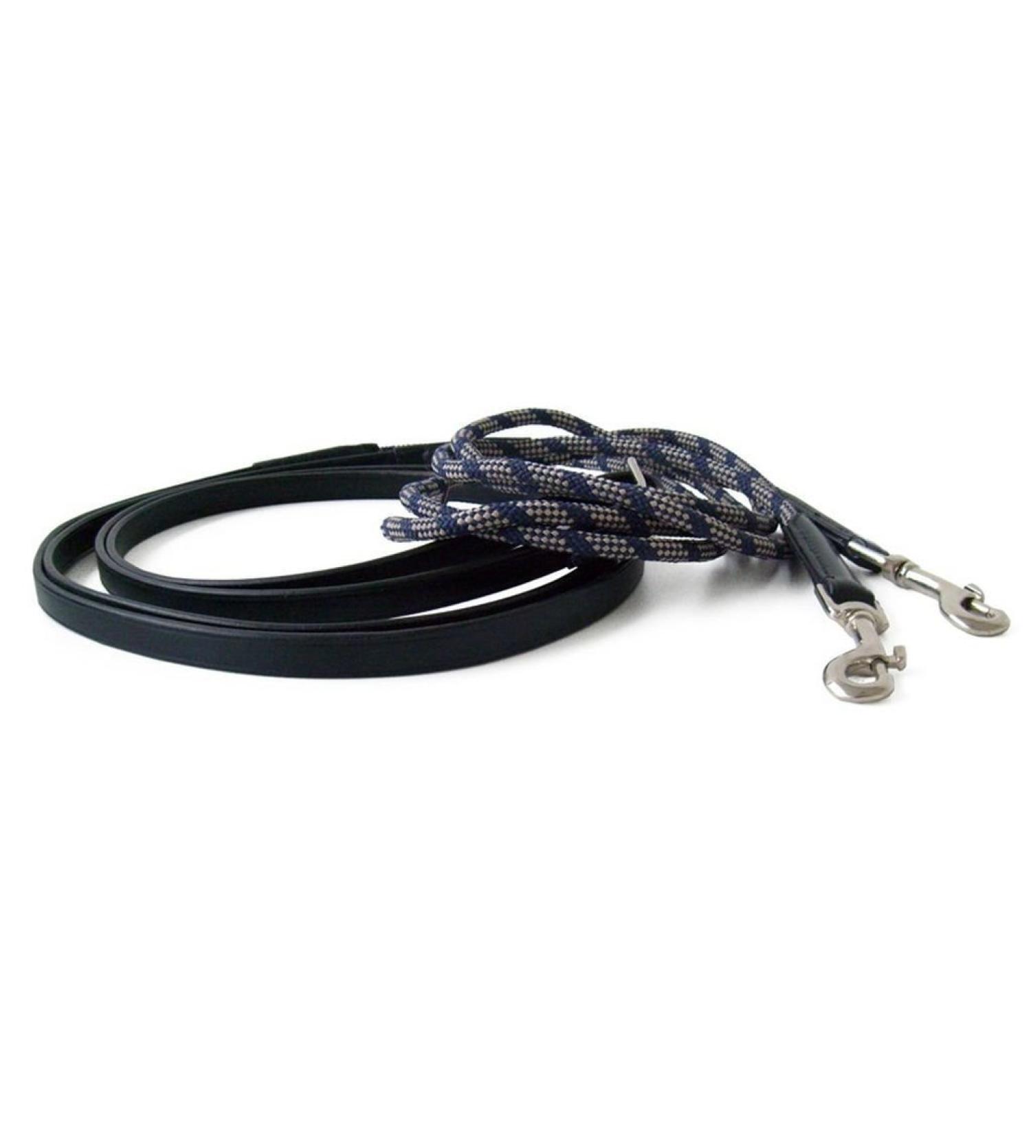 QHP draw reins with round cord divisible soft leather black brown (Warmblood Black) Warmblood black