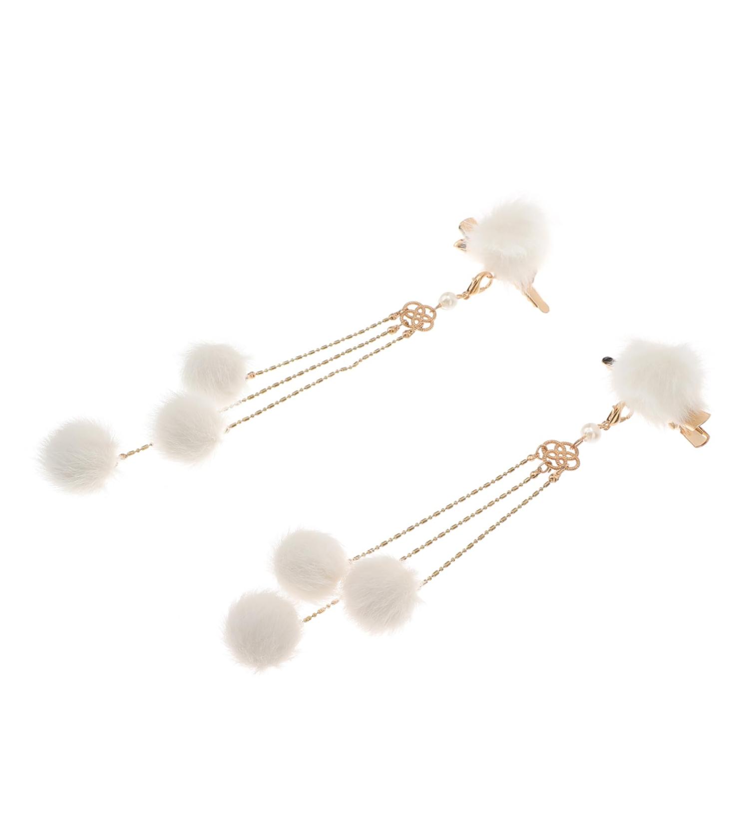 minkissy 1 pair fringe clip crystal hair clip vintage hair clip wedding hair barrettes pompom tassel hairpin crystal hair barrettes ladies suits Plush pearl bridesmaid flowers white - Buy Online on GoSupps.com
