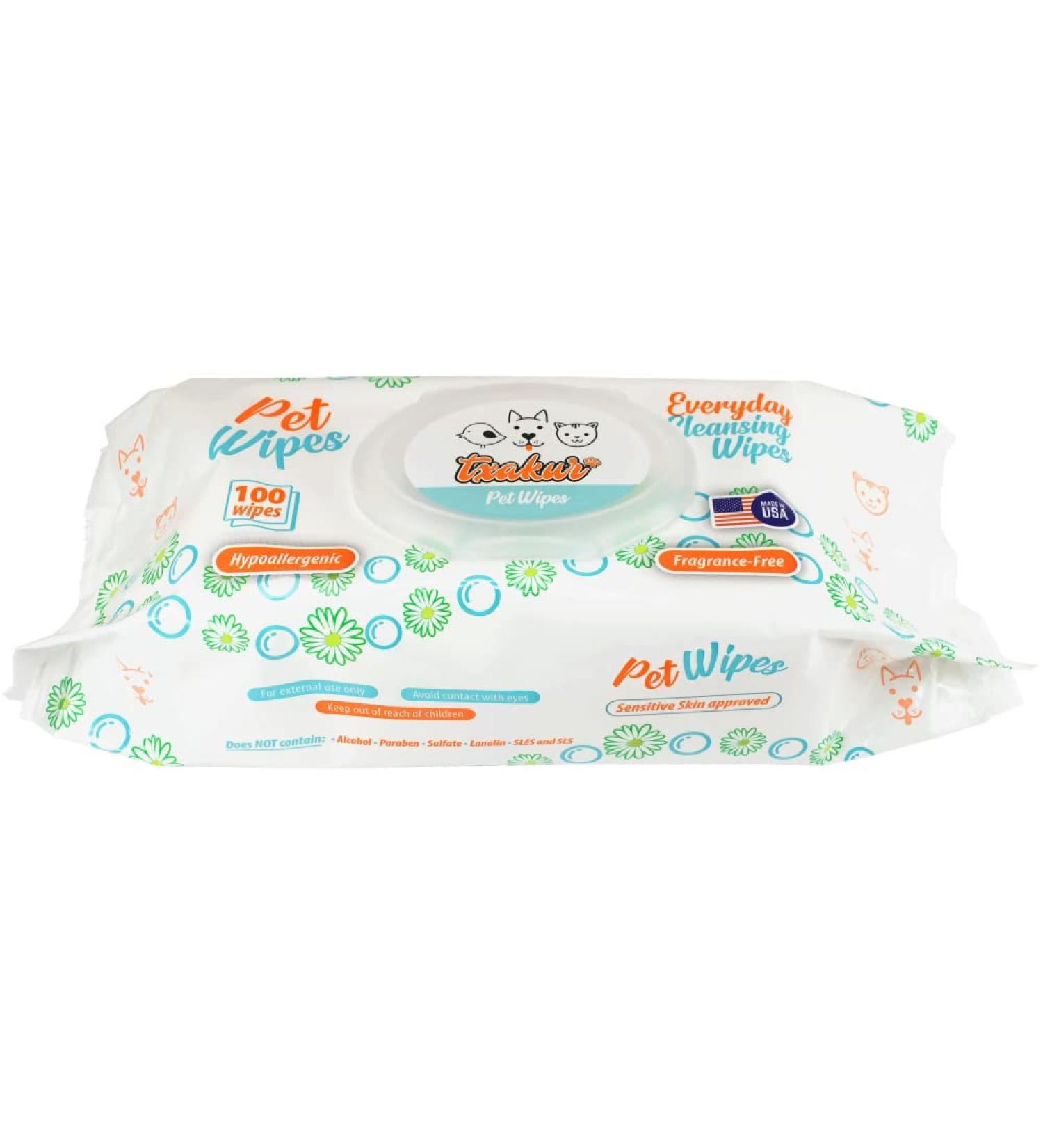 Txakur Pet Wipes for Dogs and Cats - Hypoallergenic Natural Cleansing from Nose to Tail - Grooming and Cleaning - Made in USA (100 Count) - Buy Online on GoSupps.com