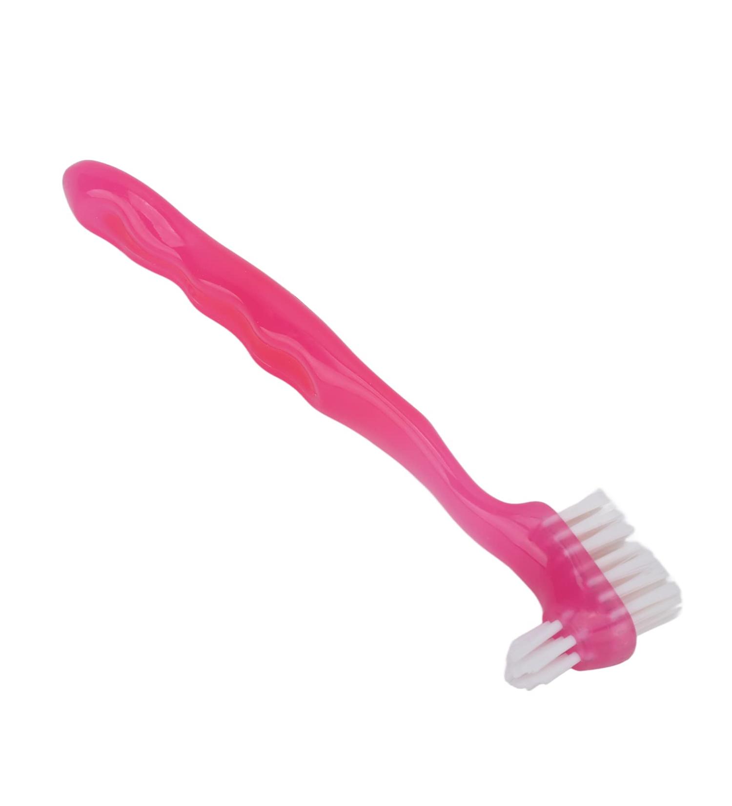 Press Brush for False Teeth Cleaning - Dual-Sided Plaque Removal Brush for Seniors | Travel-Friendly Prosthesis Holder (Pink) - Buy Online on GoSupps.com