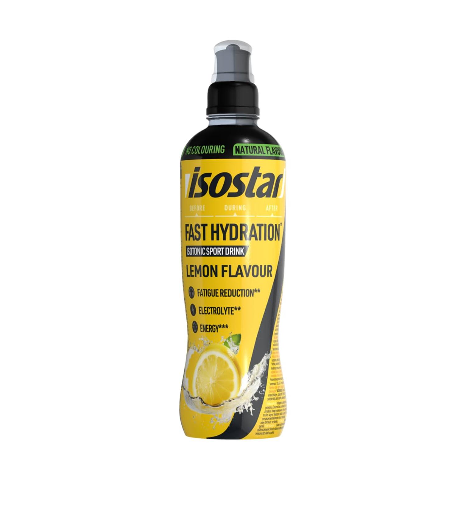 Isostar Fast Hydration Isotonic Drink for Sports Carbohydrates and Electrolytes - Lemon Flavor - Natural Flavor - No Coloring - 500 ml - Buy Online on GoSupps.com