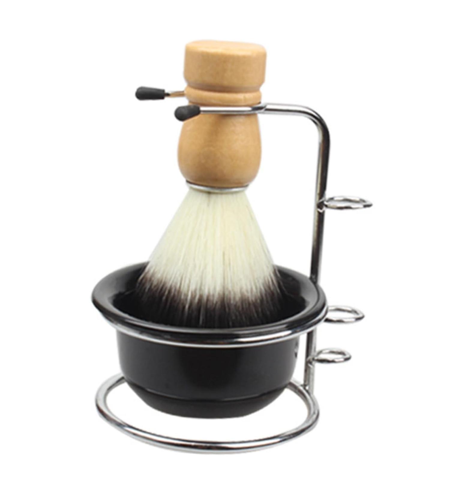 Beavorty Shaving Foam Bowl & Badger Brush Set - Essential Men's Grooming Kit for Travel | Black 12x8.5cm - Buy Online on GoSupps.com