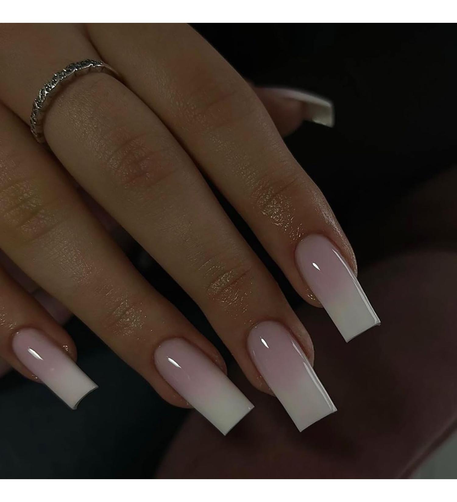 French Tip Press on Nails - Mid length Press On Nails with Nail Tips Gradient Pink press on nails Acrylic False Nails Cute Artificial Nails - Buy Online on GoSupps.com