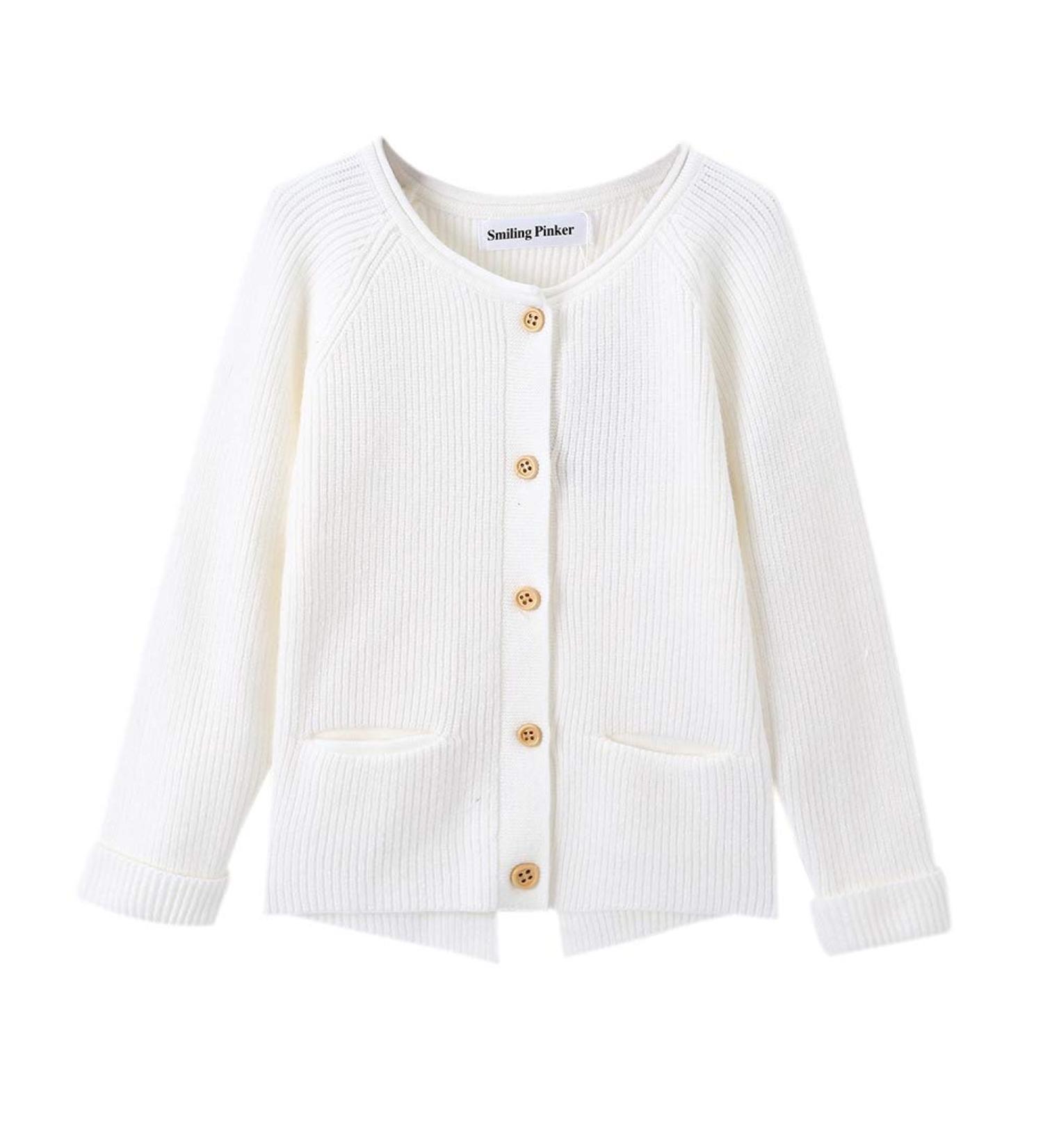 Smiling Pinker Toddler Girls Knit Cardigan - Soft & Warm Sweater with Pockets | 2-3 Years (White) - Buy Online on GoSupps.com