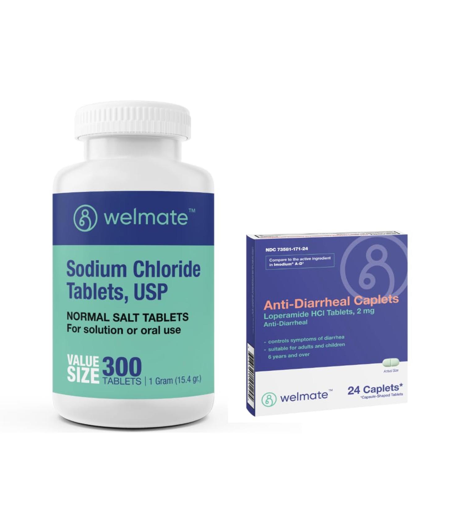 WELMATE Recovery Bundle Sodium Chloride Tablets 300ct Anti-Diarrheal Loperamide HCL 2mg - Buy Online on GoSupps.com