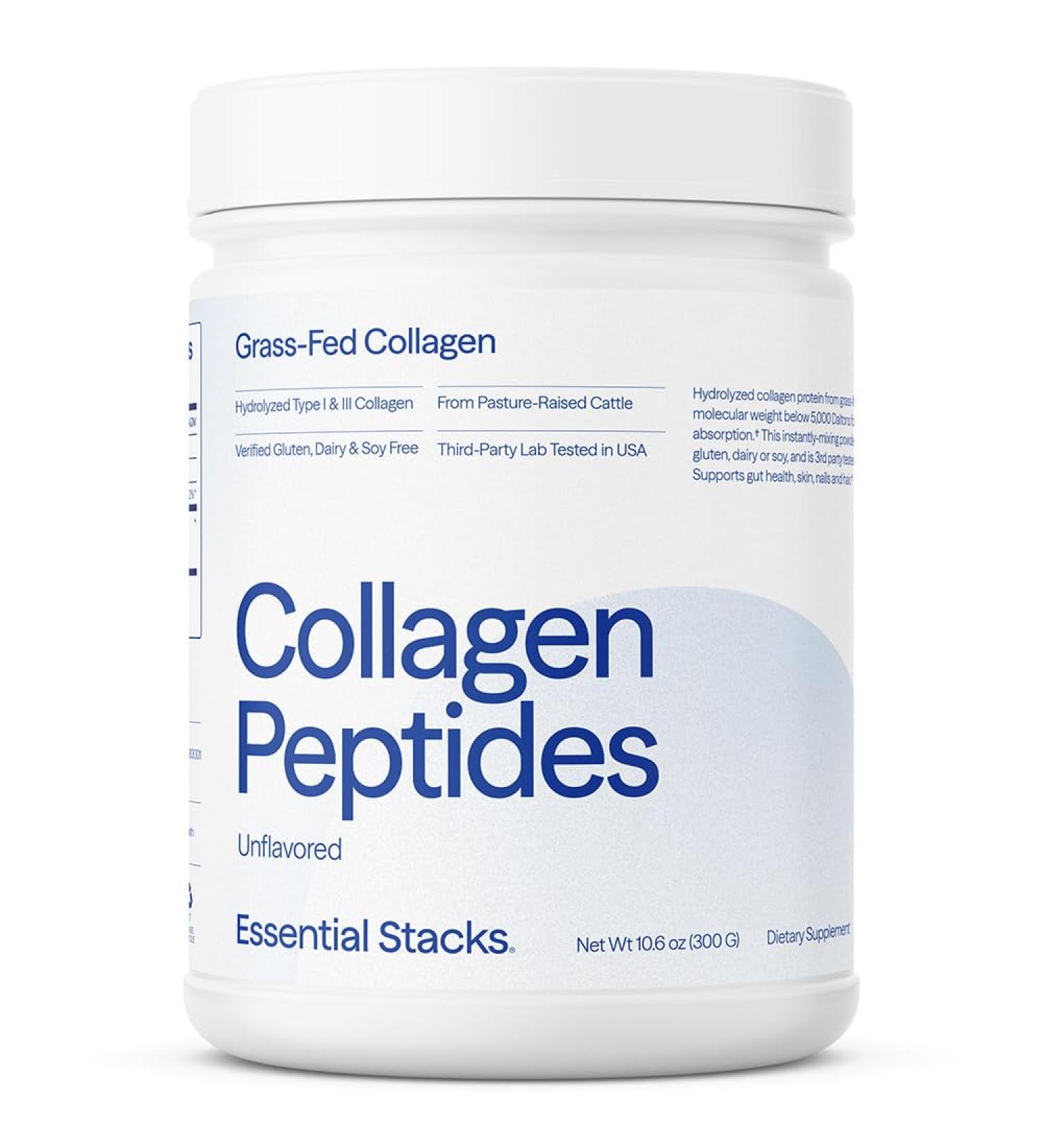 Essential Stacks Collagen Peptides Powder (from Grass Fed Cattle) - Gluten Dairy & Soy Free - Unflavored Hydrolyzed Collagen Supplement (10.6 oz) - Buy Online on GoSupps.com